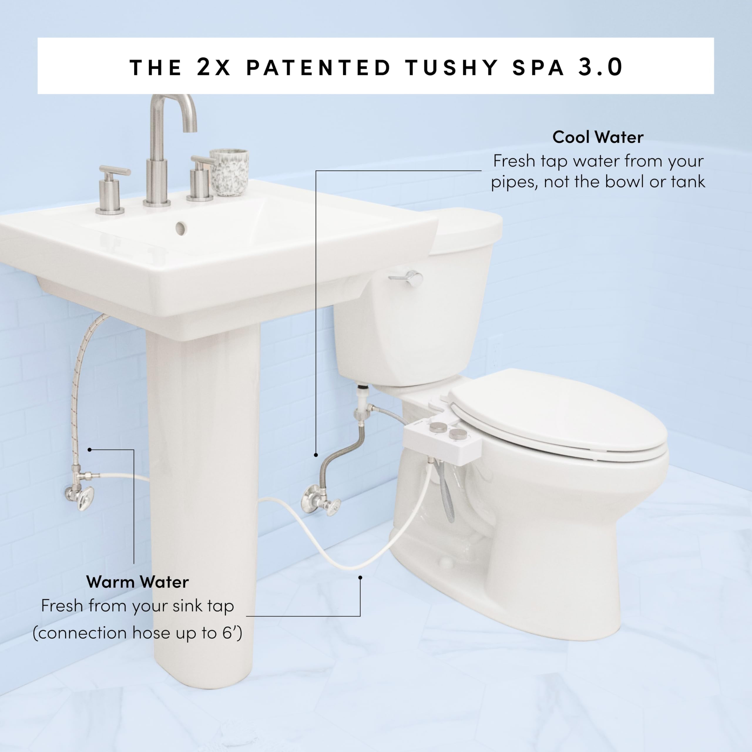 TUSHY Spa Self-Cleaning Warm Water Bidet Attachment, Adjustable Nozzle Angle, Pressure Control, Easy DIY Home Install, Requires Sink Access for Temperature Control, White/Bamboo - Image 6