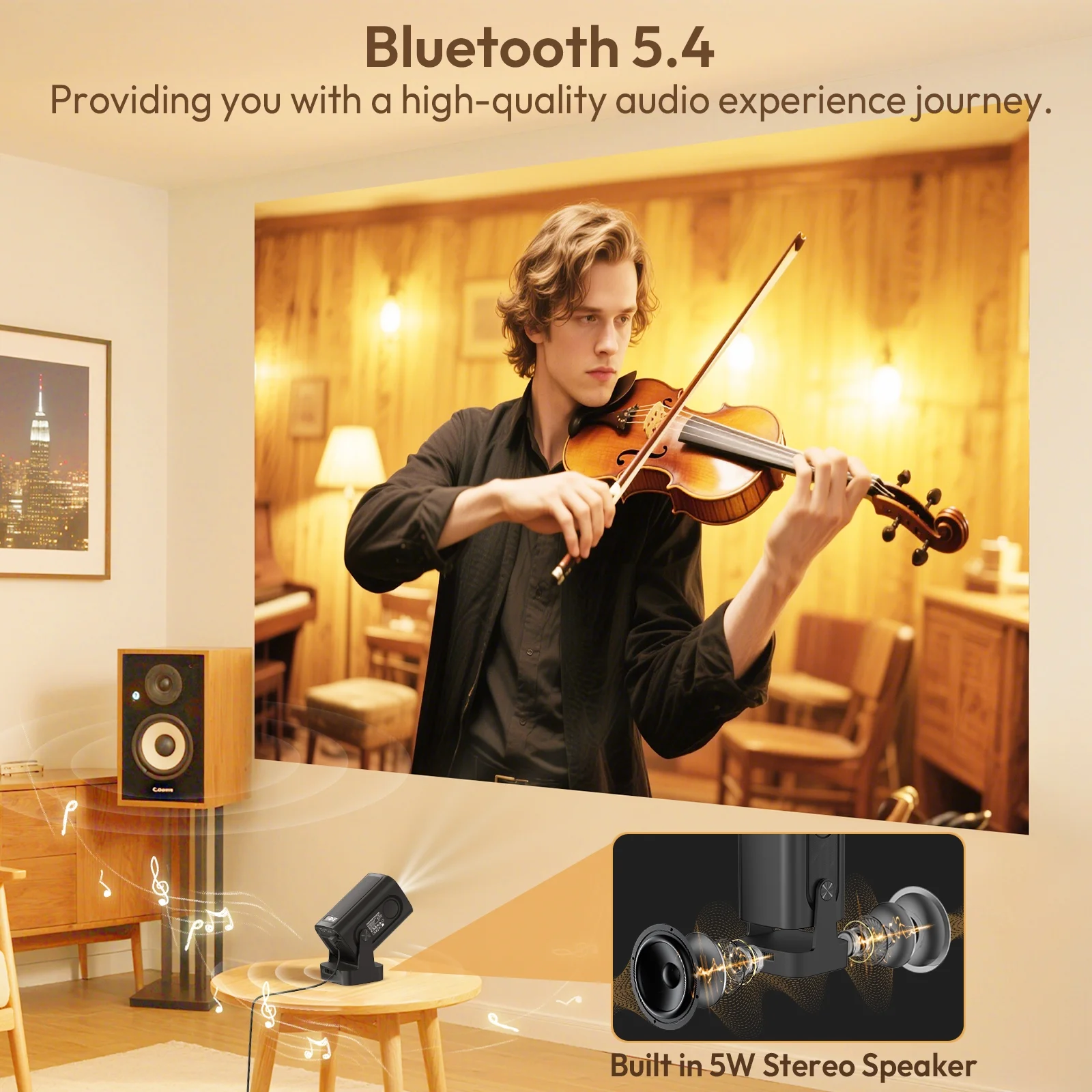 XGODY Gimbal 5 Pro Wifi, 5G, Bluetooth Mini Projector, 1080P/4K, LCD, with Accessories, Black, 1 Count - Image 3