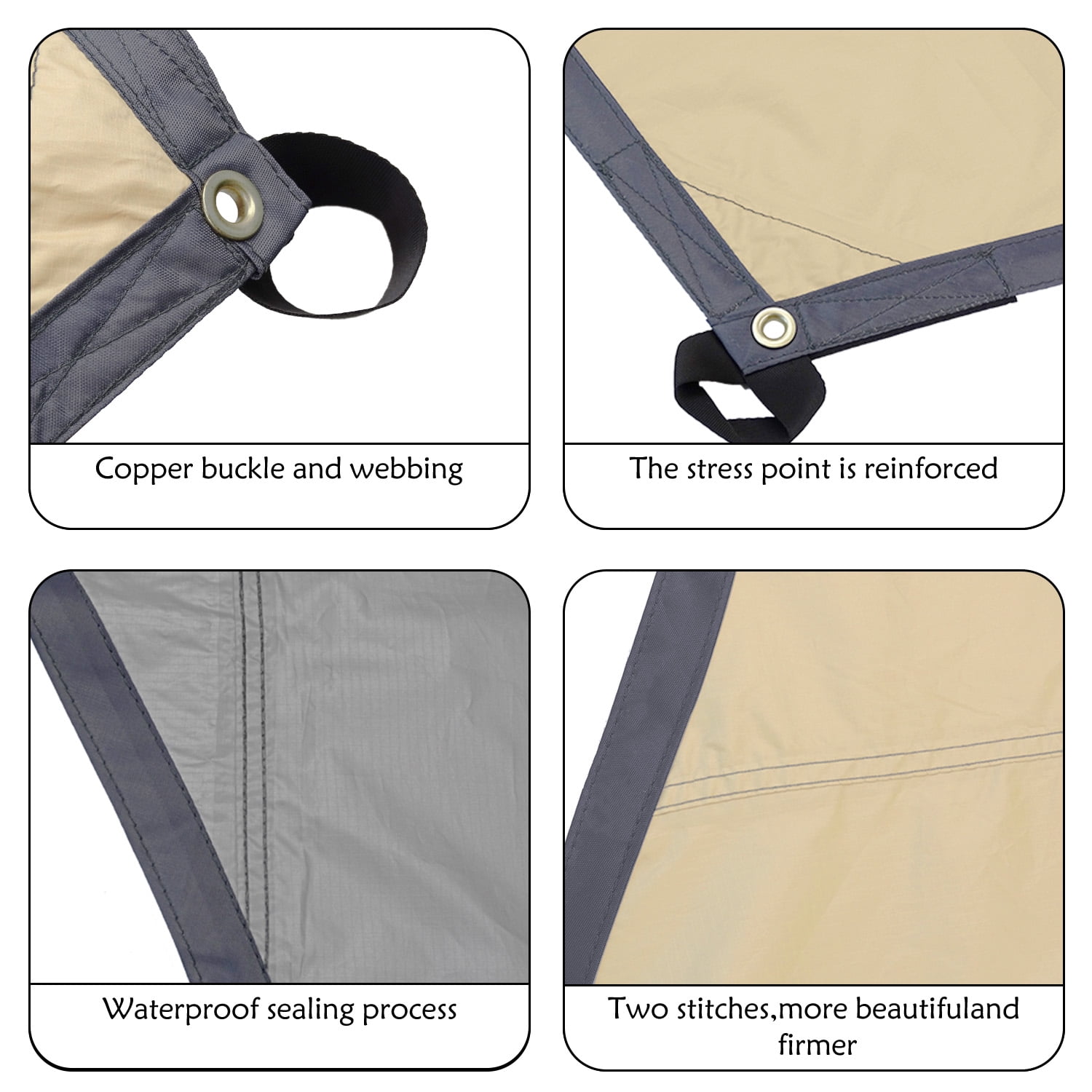 16x16ft Large Camping Tarp Waterproof Shade Awning Tent Sunshade Khaki Camping Sun Shelters (Without Pole) - Image 6