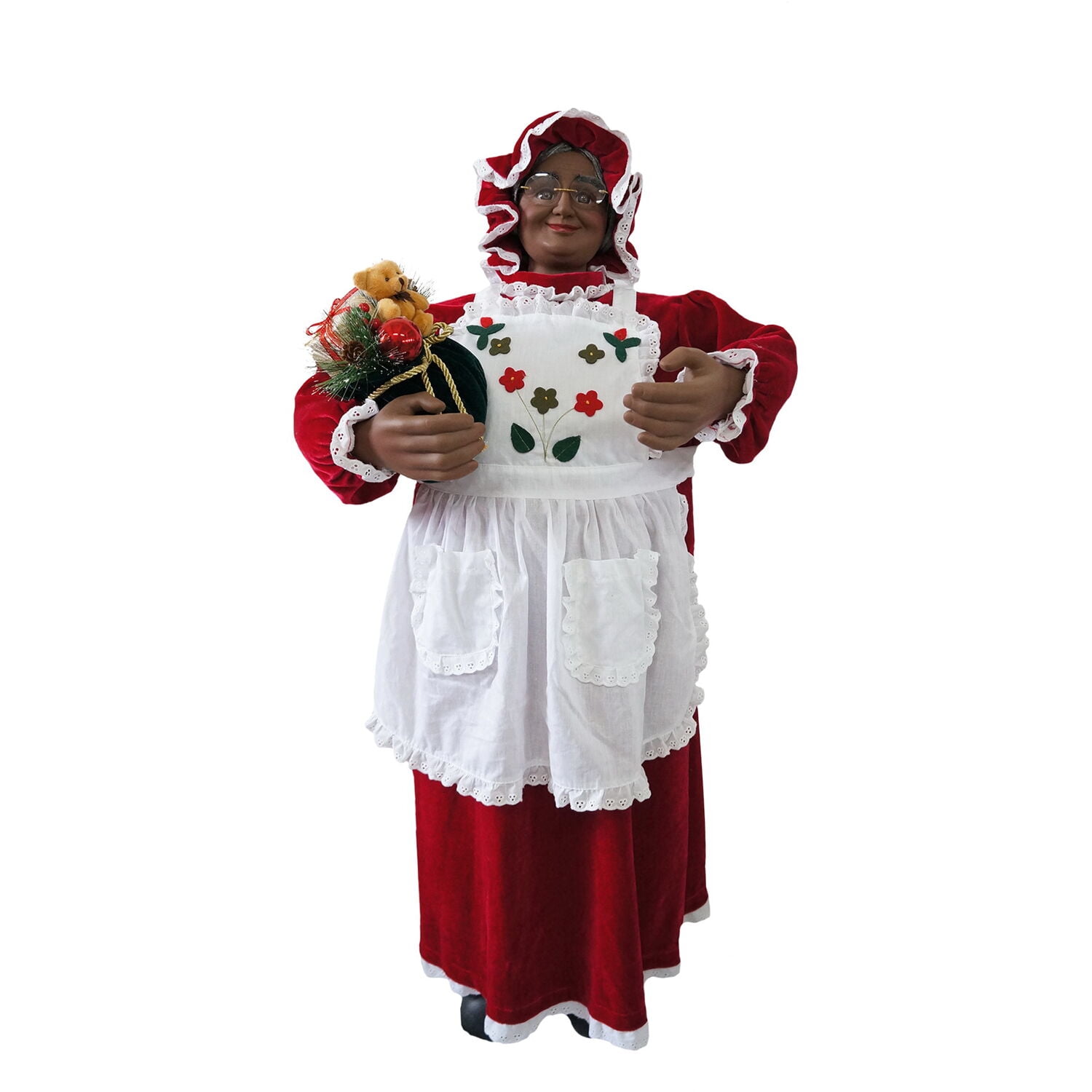 Fraser Hill Farm 3-Ft. African American Mrs. Claus Animatronic with Apron and Gift Sack, FMC036-1RD1-AA - Image 4