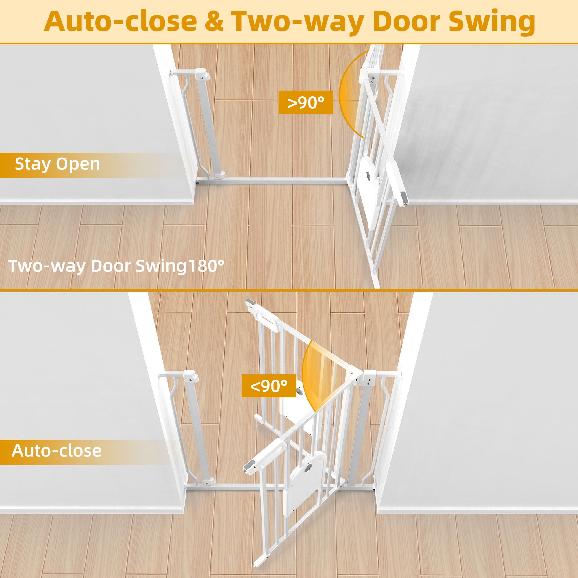 Wisairt Extra Wide Metal Baby Safe Gate with Pet Door for Stairway and Hallway,for Baby Toddler Children Age Group 6 to 24 Months(White) - Image 4