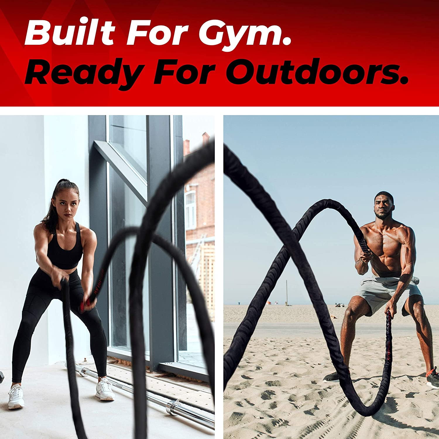 ASU Trainer Workout Battle Ropes Core and Arms Weighted Exercise Ropes w Sleeve and Carabiner - Image 5