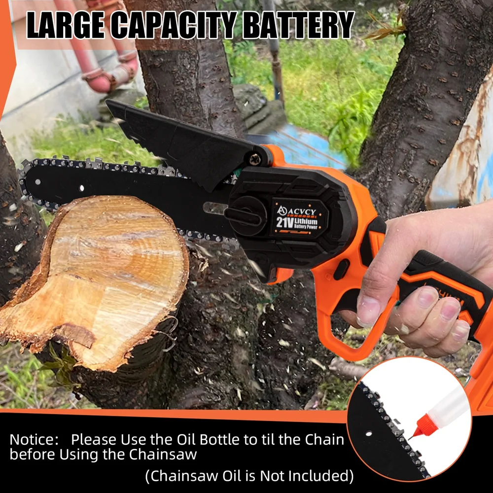 Zmoon 6 Inch Mini Chainsaw, Portable Electric Cordless Chainsaw Set with 2 21V 2000mAh Batteries 2 Chains, Handheld Power Chain Saws Pruning Saw for Patio and Garden - Image 7
