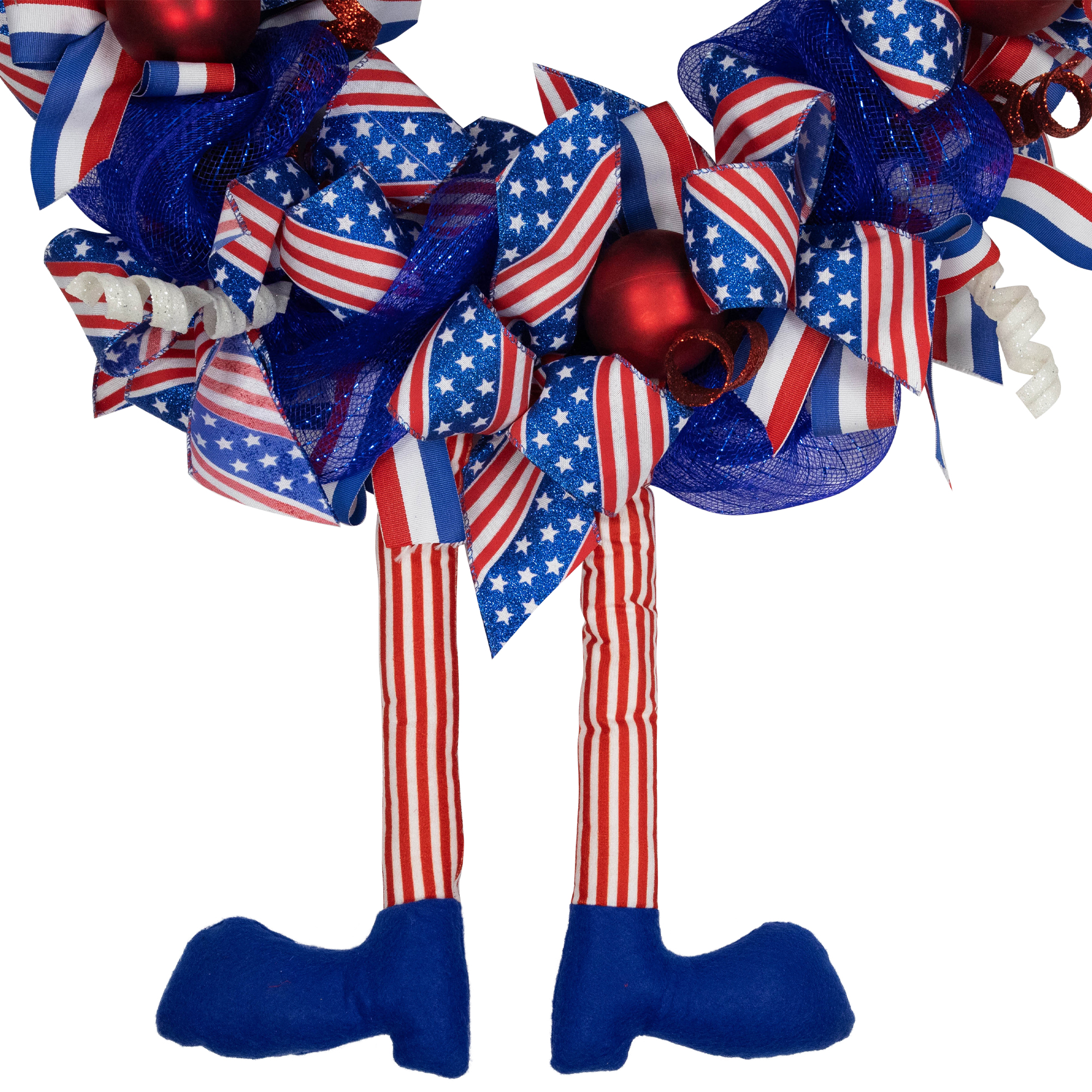 Northlight Patriotic Hat with Legs Deco Mesh Ribbon Wreath - 24" - Image 8