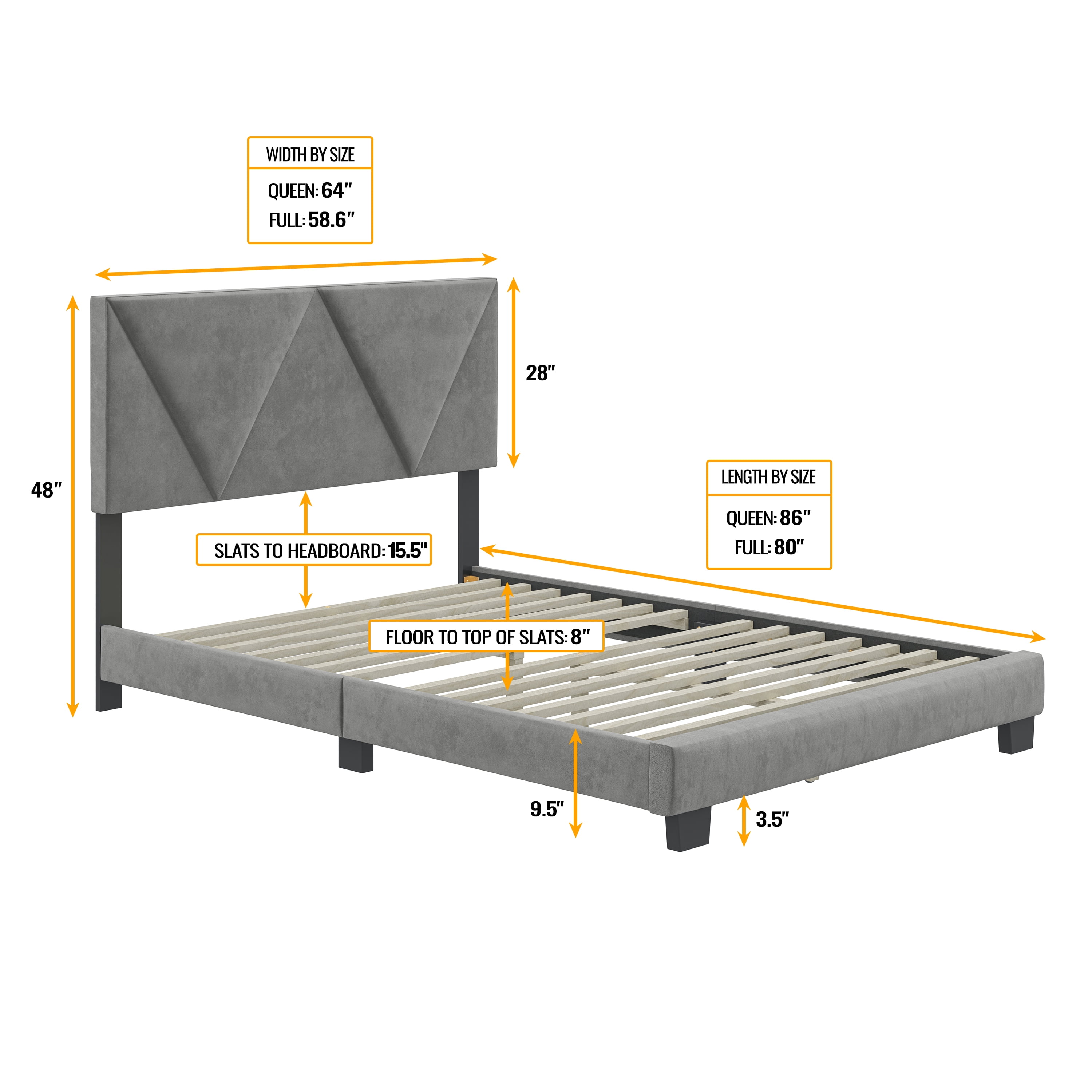Boyd Sleep Vector Gray Velvet Queen Size Upholstered Platform Bed Frame with Adjustable Headboard - Image 3