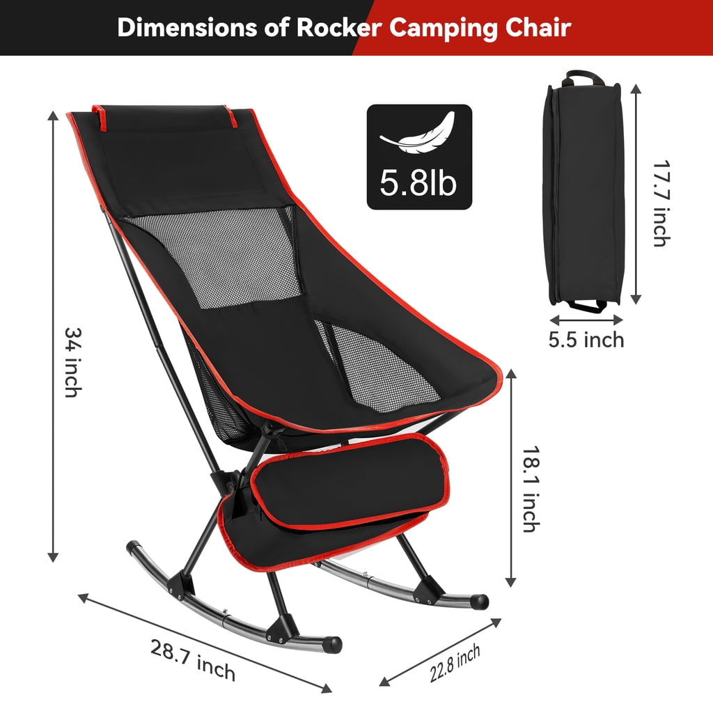 Camping Chair, Vecukty High Back Rocking Chair 165 lbs Capacity, Compact Outdoor Portable Folding Rocker Chair for Camping Hiking Gardening Travel Beach Picnic,Black - Image 4