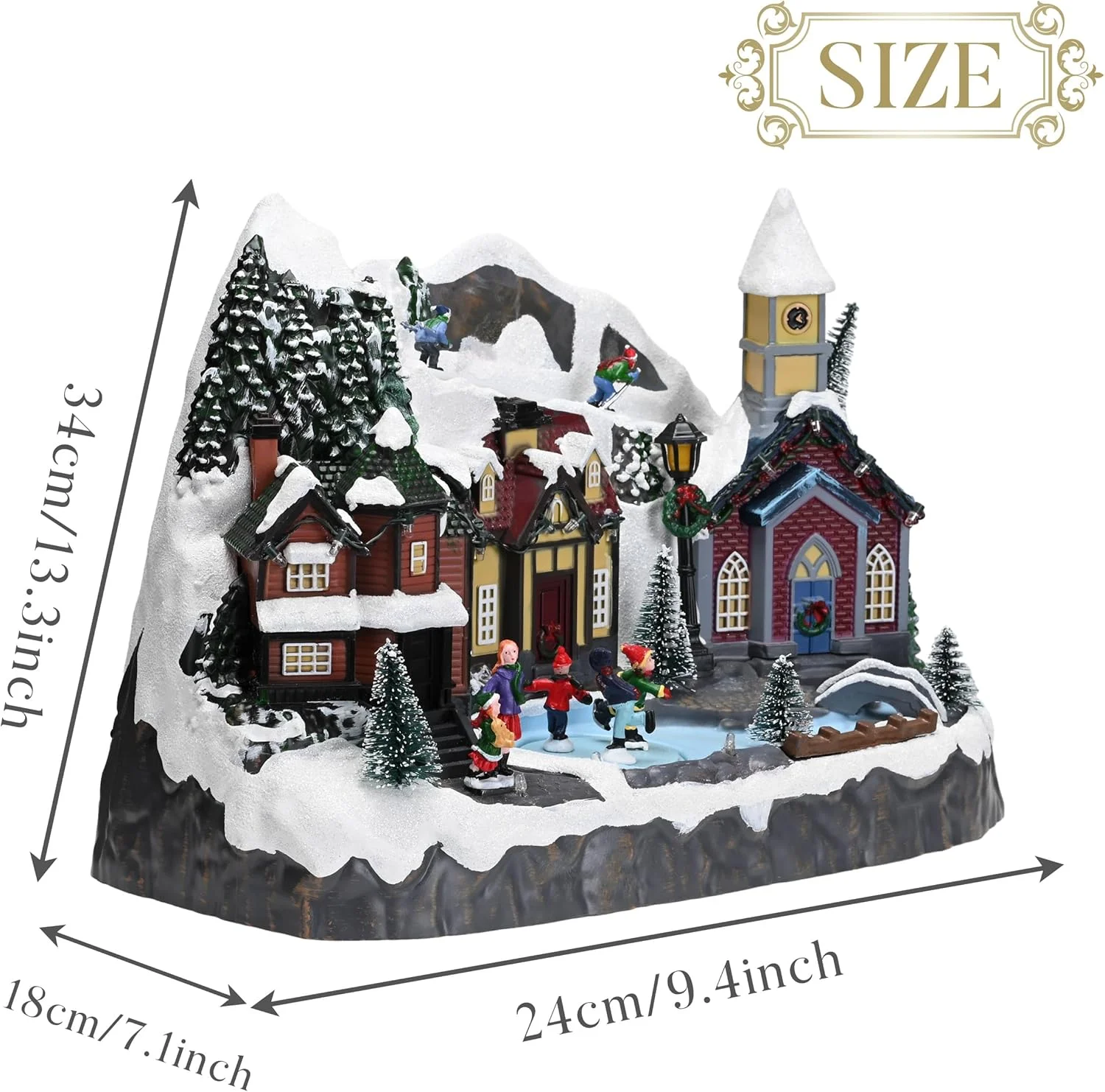 Valery Madelyn 13.3 inches Dynamic Christmas Village, Multi-color Lighted Sledding Down Hill Large Snow Skating Pond Musical Christmas Decoration for Holiday Table Top Decoration - Image 3