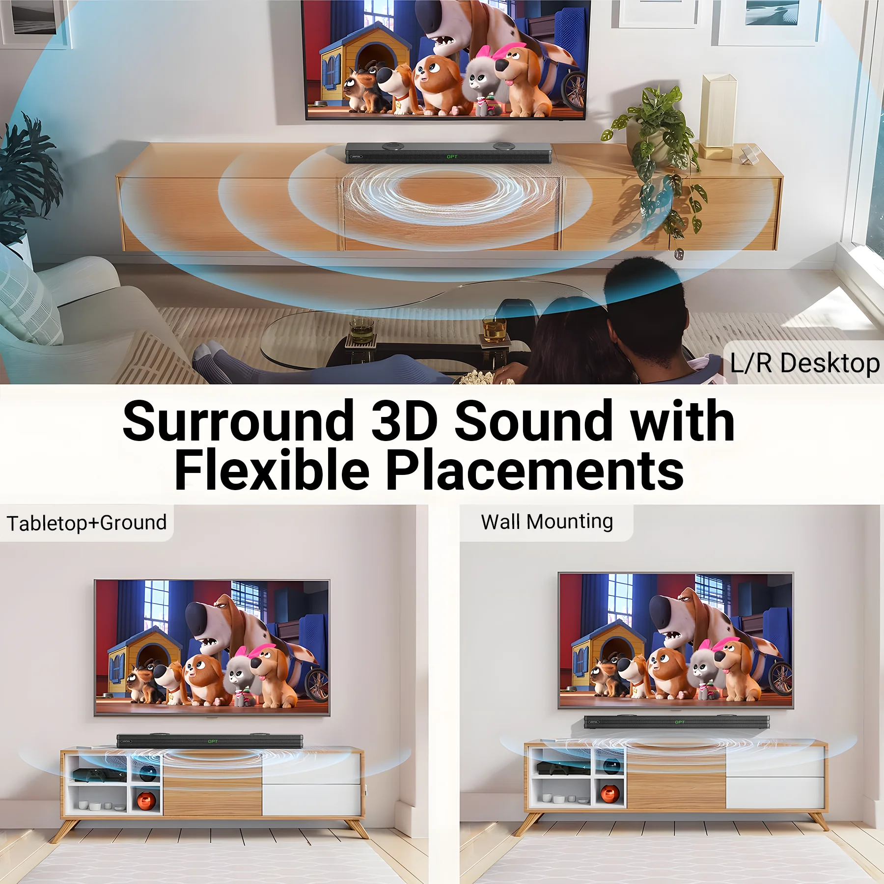 VEAT00L S50L 100W 2.2ch Sound Bars for TV, Soundbar with Subwoofer, Wired & Wireless Bluetooth 5.0 3D Surround Speakers, Optical/HDMI/AUX/COAX/USB Connection, Wall Mountable - Image 6