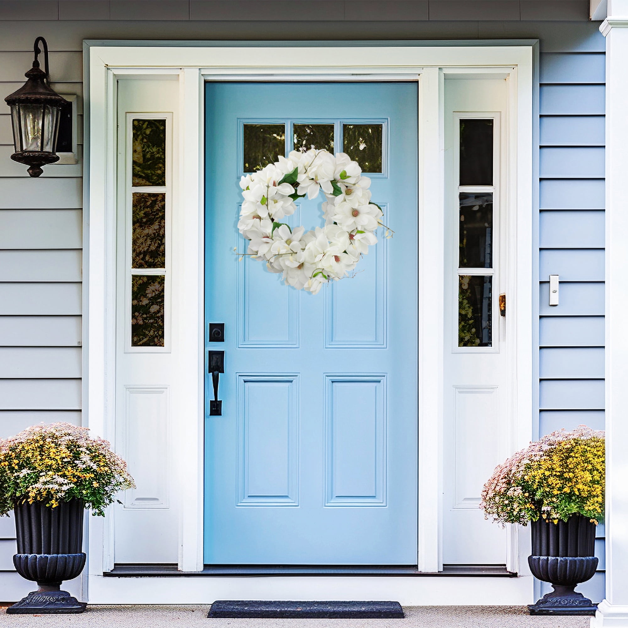 Northlight White Magnolias Spring Artificial Plant & Flower Wreath 24" - Image 5