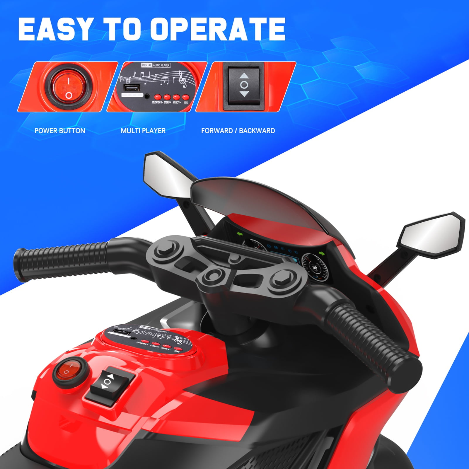 12V Motorcycle for Kids, Electric Motorcycle with 3 Wheels&Music ,Ride on Toys for Boy Girl - Image 5