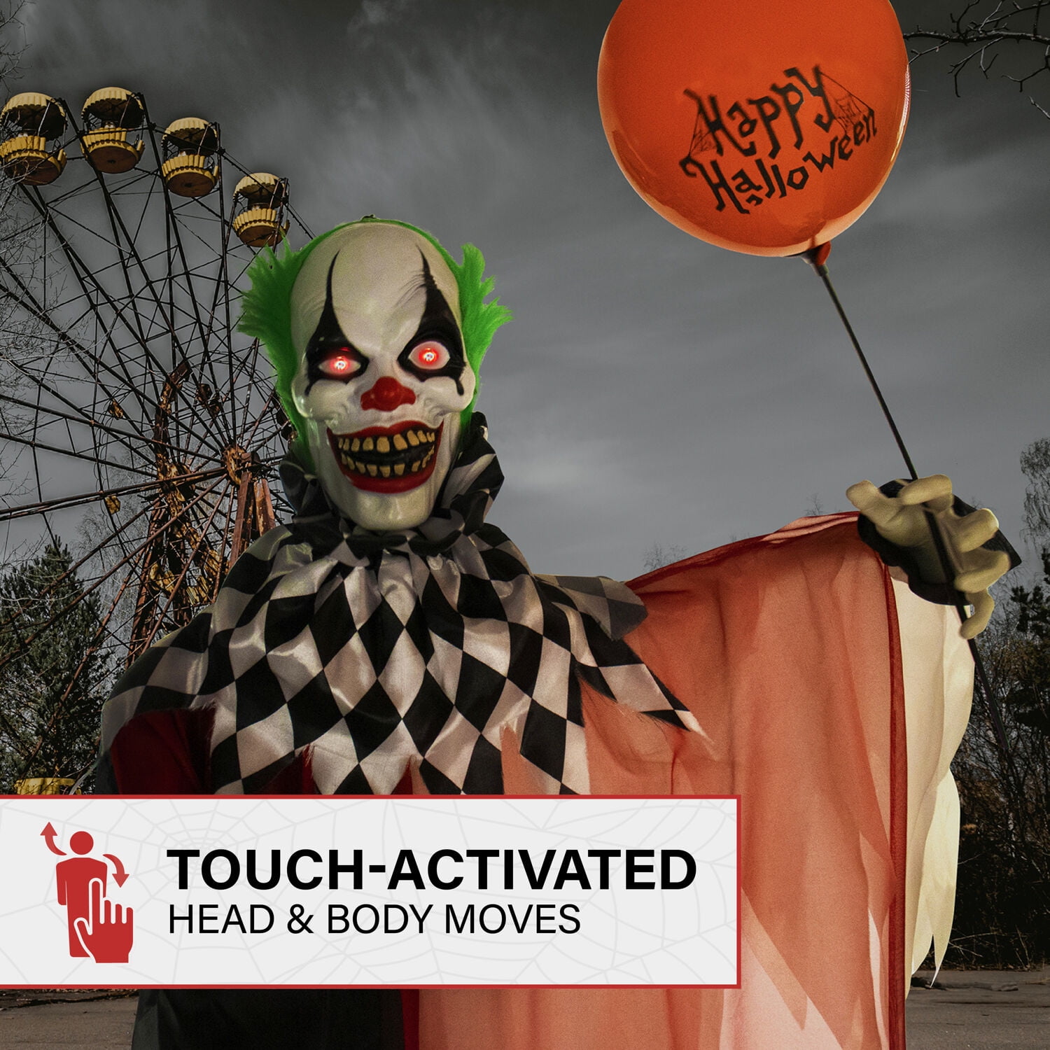 Haunted Hill Farm 5.9 ft Life-Size Animatronic Clown Halloween Decoration with Lights and Sound, HHCLOWN-7FLSA - Image 4