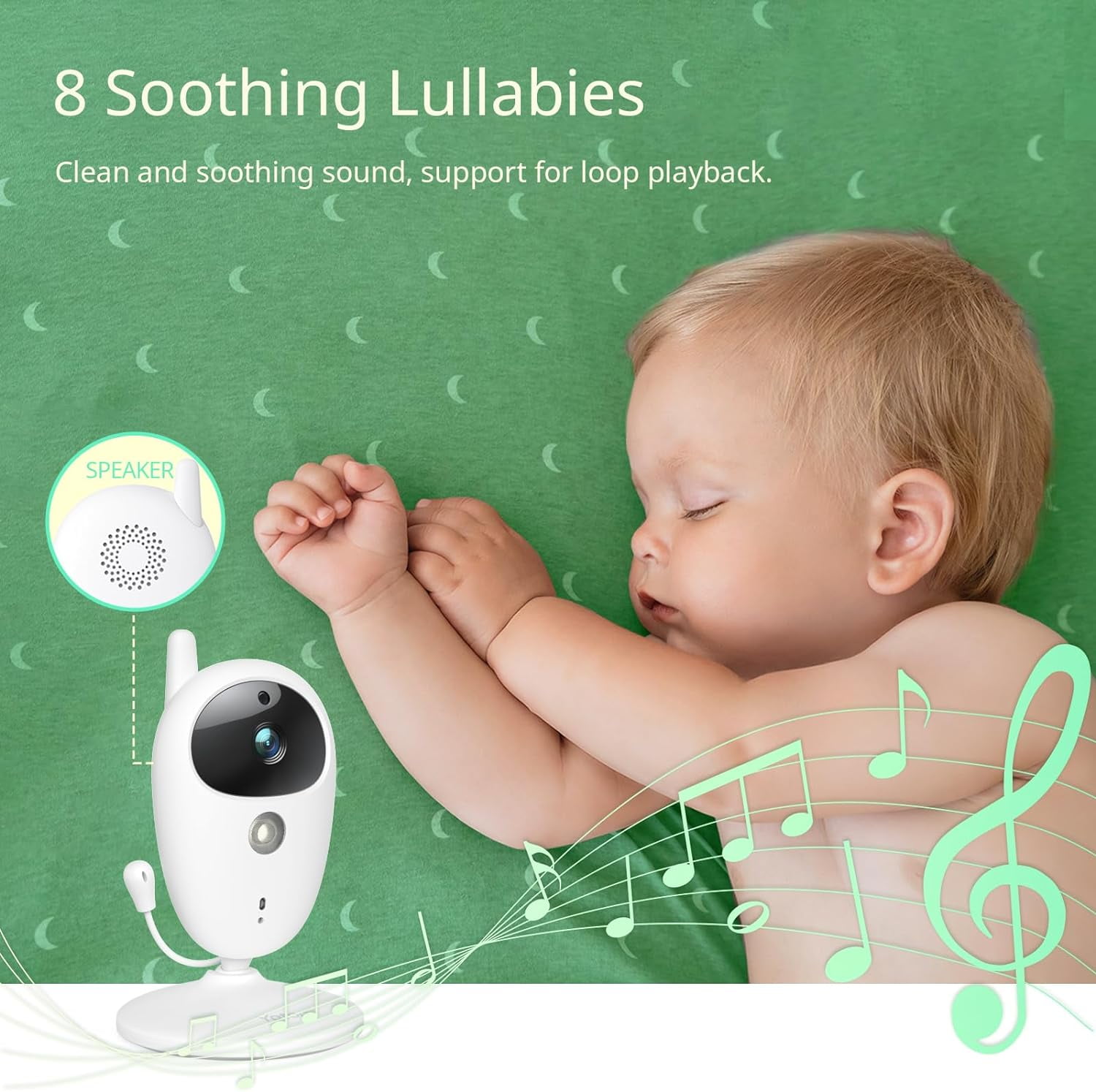 YT Baby Monitor, Video Baby Monitor with Camera, 2.7'' Screen, Night Vision, Temperature Monitoring, Two-Way Talk, 8 Lullaby - Image 3