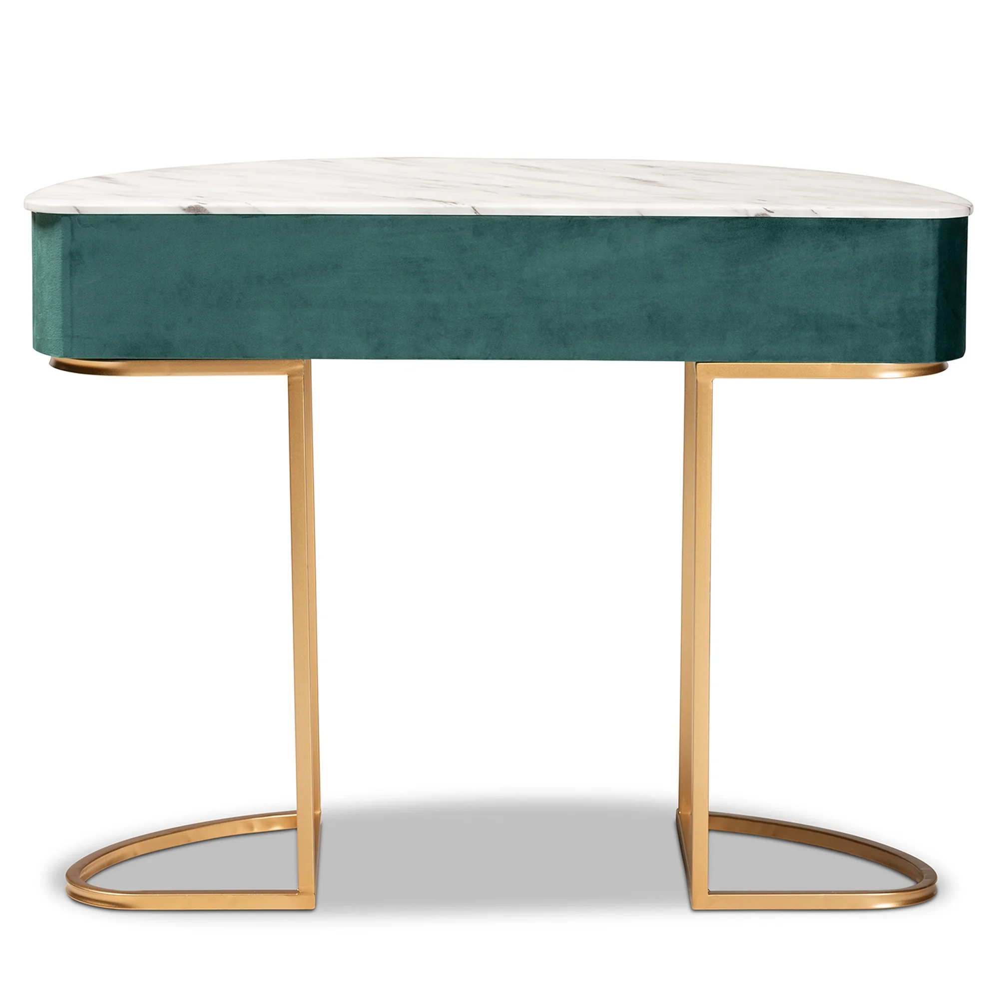 Baxton Studio Beale Luxe and Glam Green Velvet Upholstered and Brushed Gold Finished 1-Drawer Console Table with Faux Marble Tabletop - Image 3