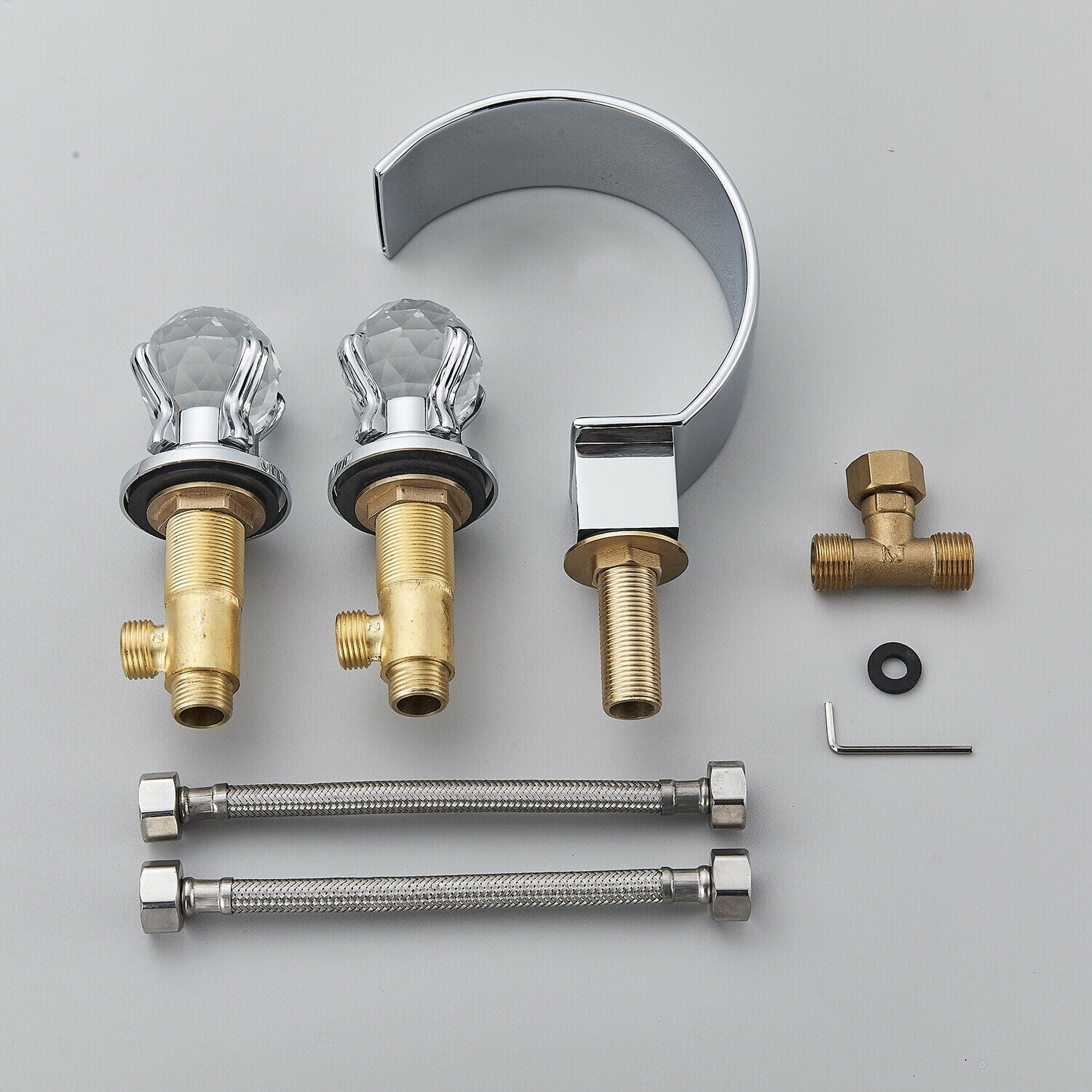 Widespread Bathroom Basin Faucet Crystal Handle Sink Mixer Tap Chrome Finish - Image 3