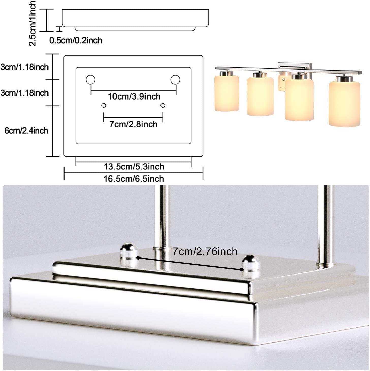 ANTOTEN 4-Light Brushed Nickel Vanity Light with White Frosted Glass Shade - Image 4