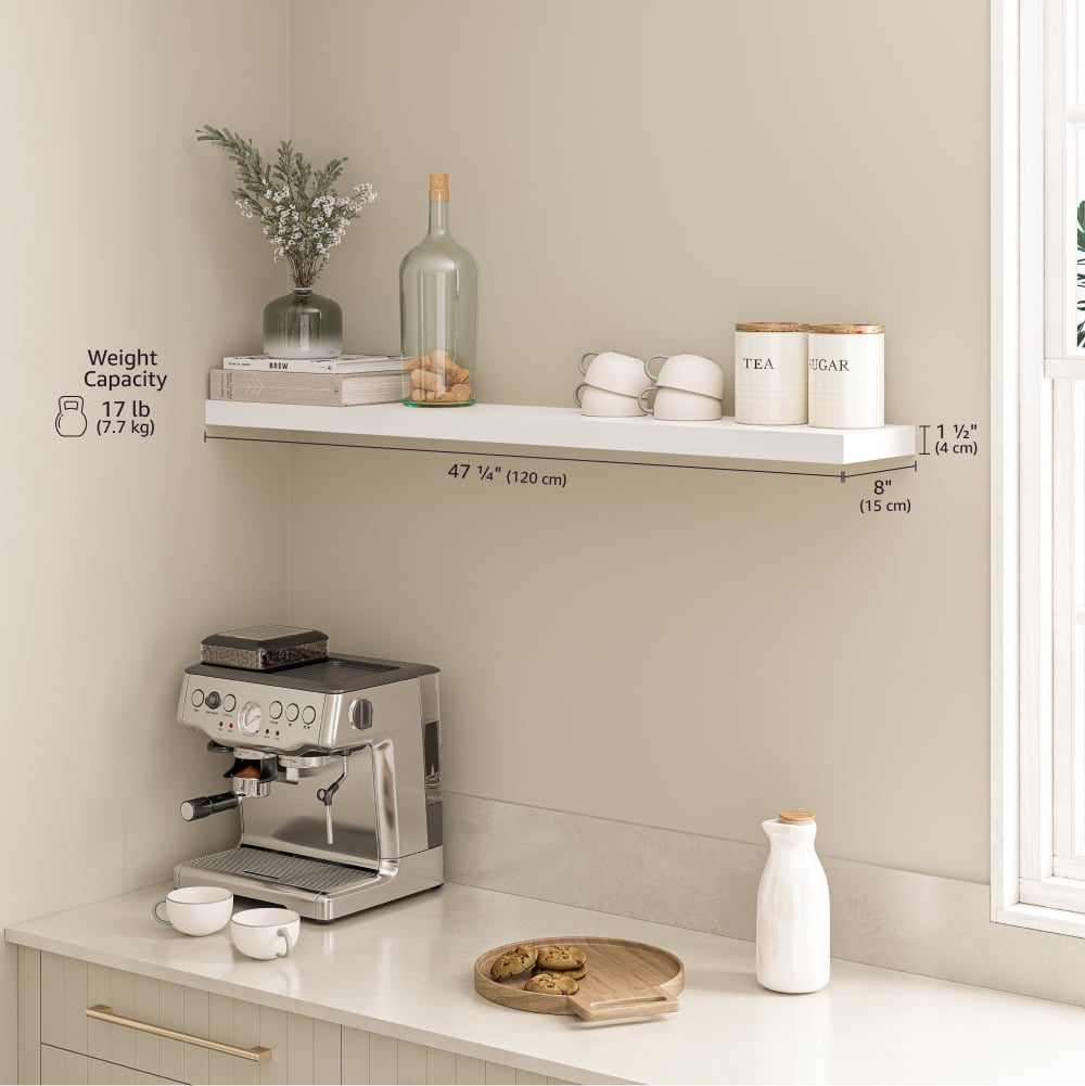 Ballucci 48" Floating Shelf, Wood Wall Mount Shelf with Invisible Bracket, 8" Deep, White - Image 6