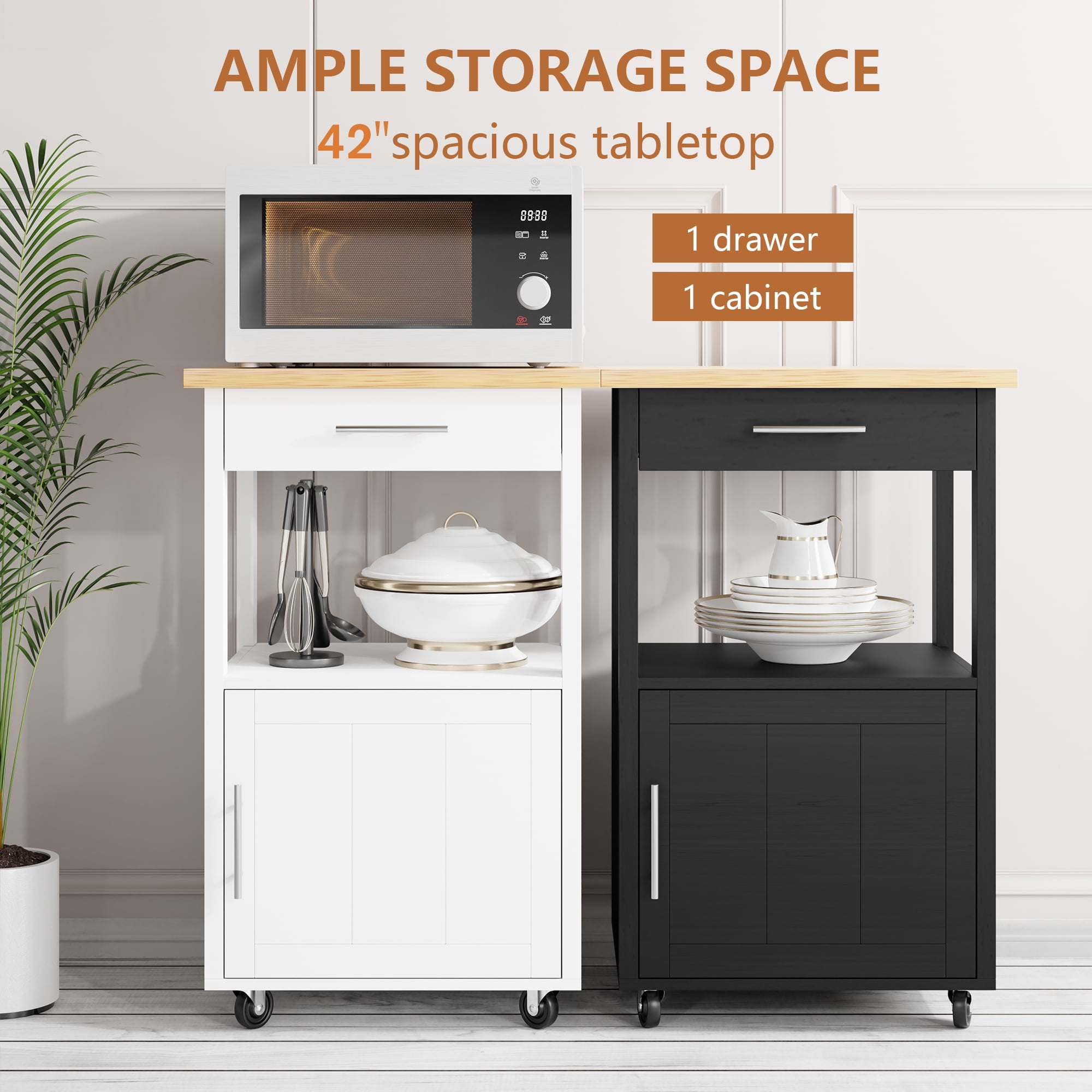 Walsunny Kitchen Island on Wheels with Storage, Kitchen Cart with Drawer and Countertop, Single Door Rolling Storage Cabinet Black - Image 7