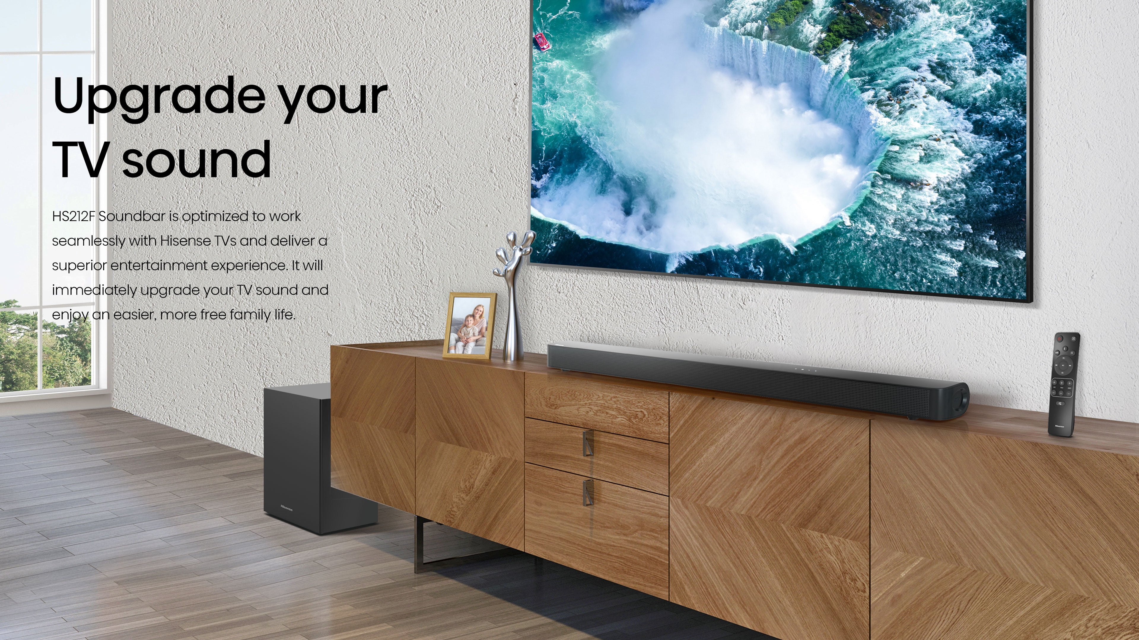 Hisense HS212F 2.1 Channel Sound Bar with Wireless Subwoofer, 120W, Dolby Audio, Pure Surround, Ezplay Support, Roku TV Ready, Bluetooth, HDMI ARC/Optical/AUX/USB (Model HS212F) Black - Image 12