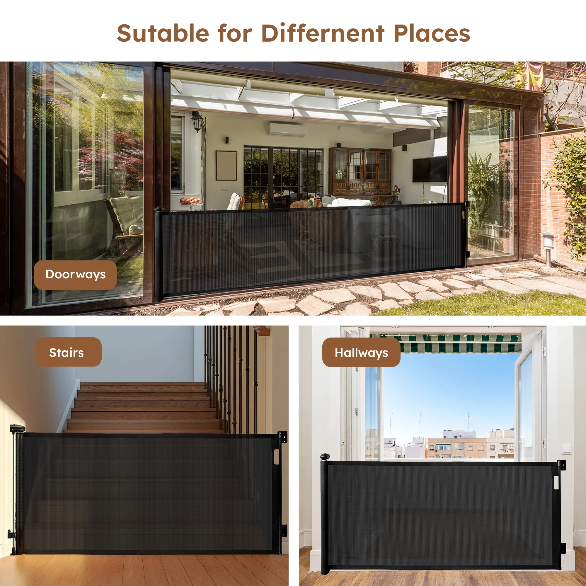 118inch Retractable Baby Gate Extra Wide for Doorways,Mesh Extra Long Dog Gate for Stairs,Child Safety Extra Large Gate for Doorways, Stairs, Hallways, Indoor/Outdoor(Black) - Image 5