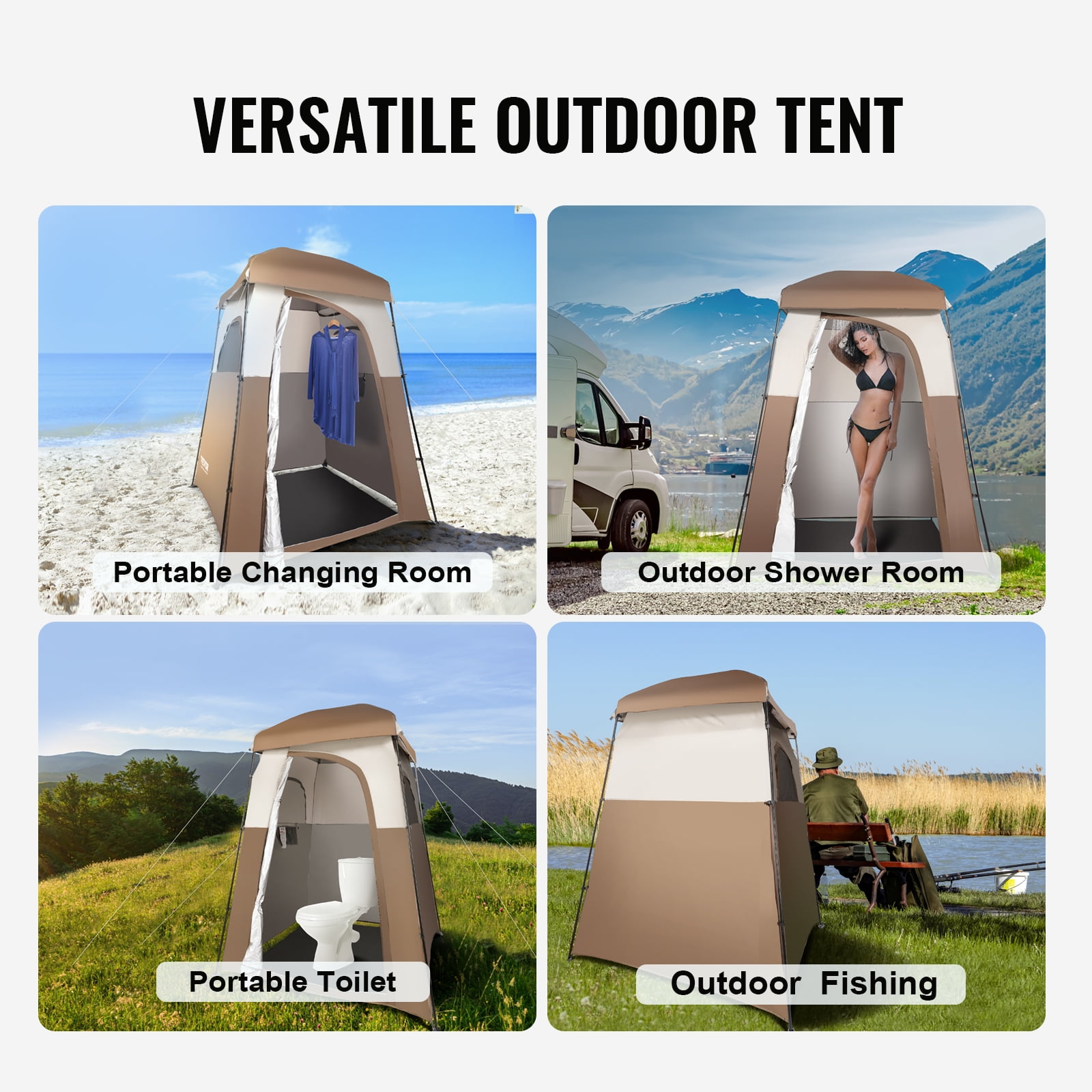 BENTISM Camping Shower Tent, 66" x 66" x 87" 1 Room Oversize Outdoor Portable Shelter, Privacy Tent with Detachable Top, Pockets, Hanging Rope and Clothesline - Image 8
