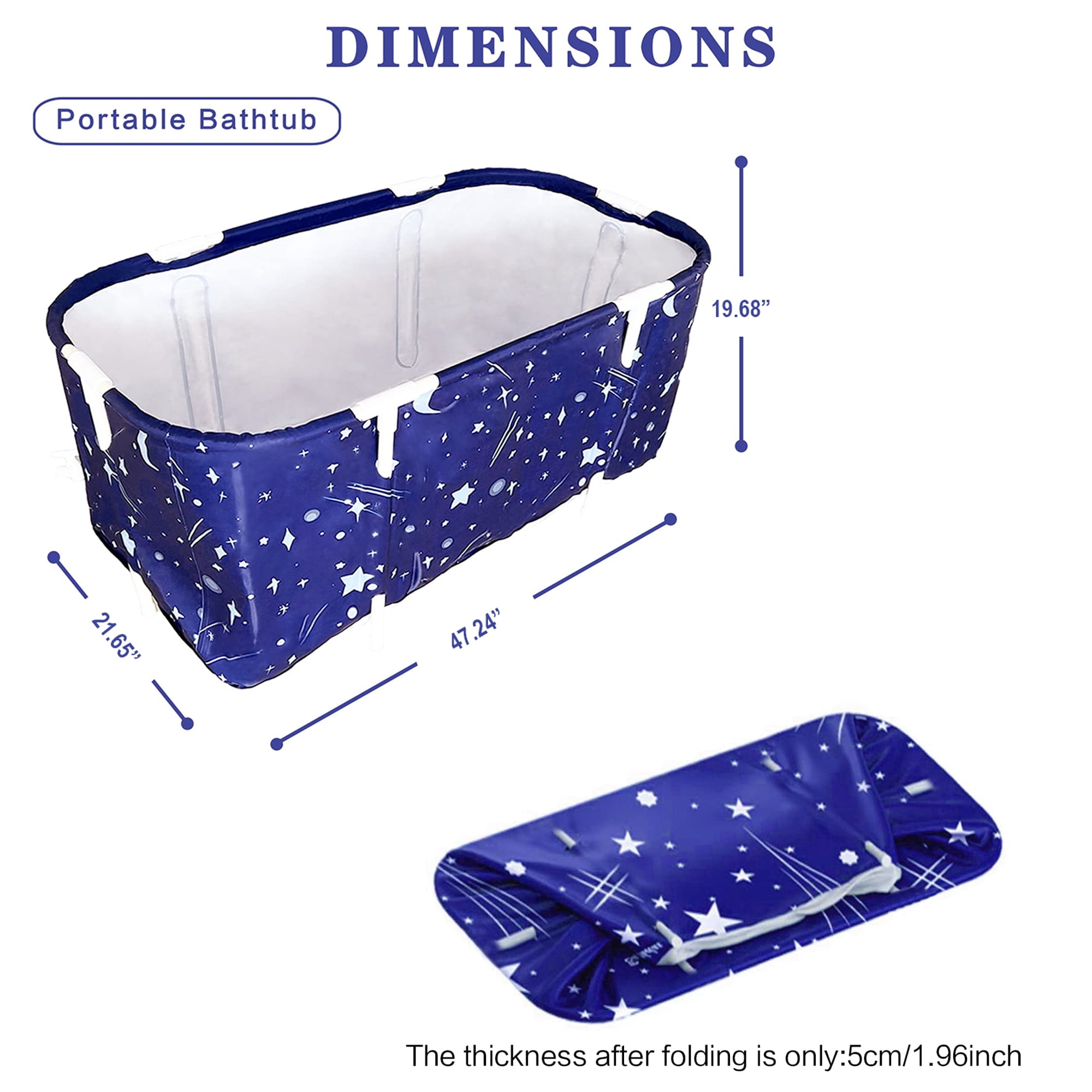 XUDREZ 47in Foldable Bathtub for Adult and Kids Family Portable Soaking Bath Tub for Spa Sauna, Starry Blue - Image 7