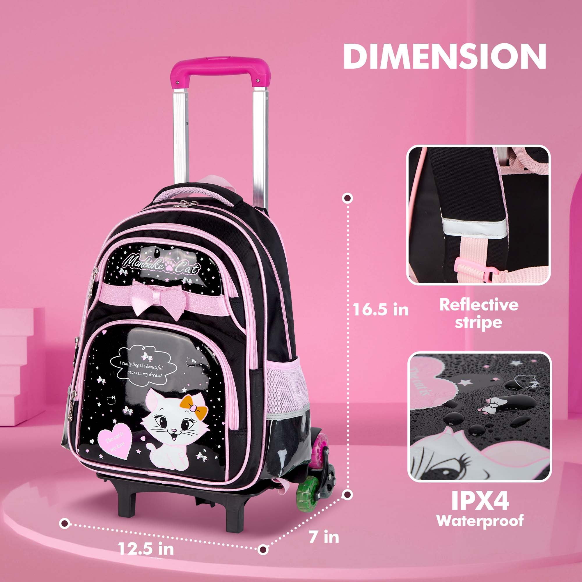 Vbiger Rolling Backpack 6-Wheel Kids Backpacks Black Waterproof School Bag with Lunch Bag & Pen Case - Image 4