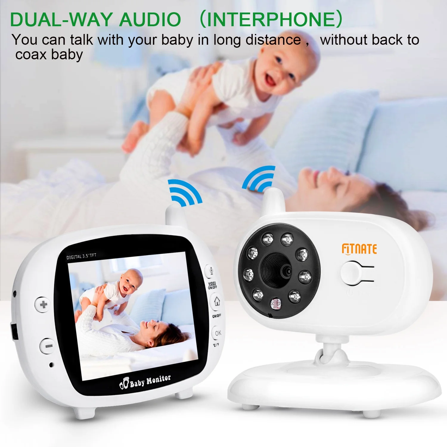 Fitnate 3.5" Audio Video Baby Monitor, Night Vision Safety Viewer - Image 2