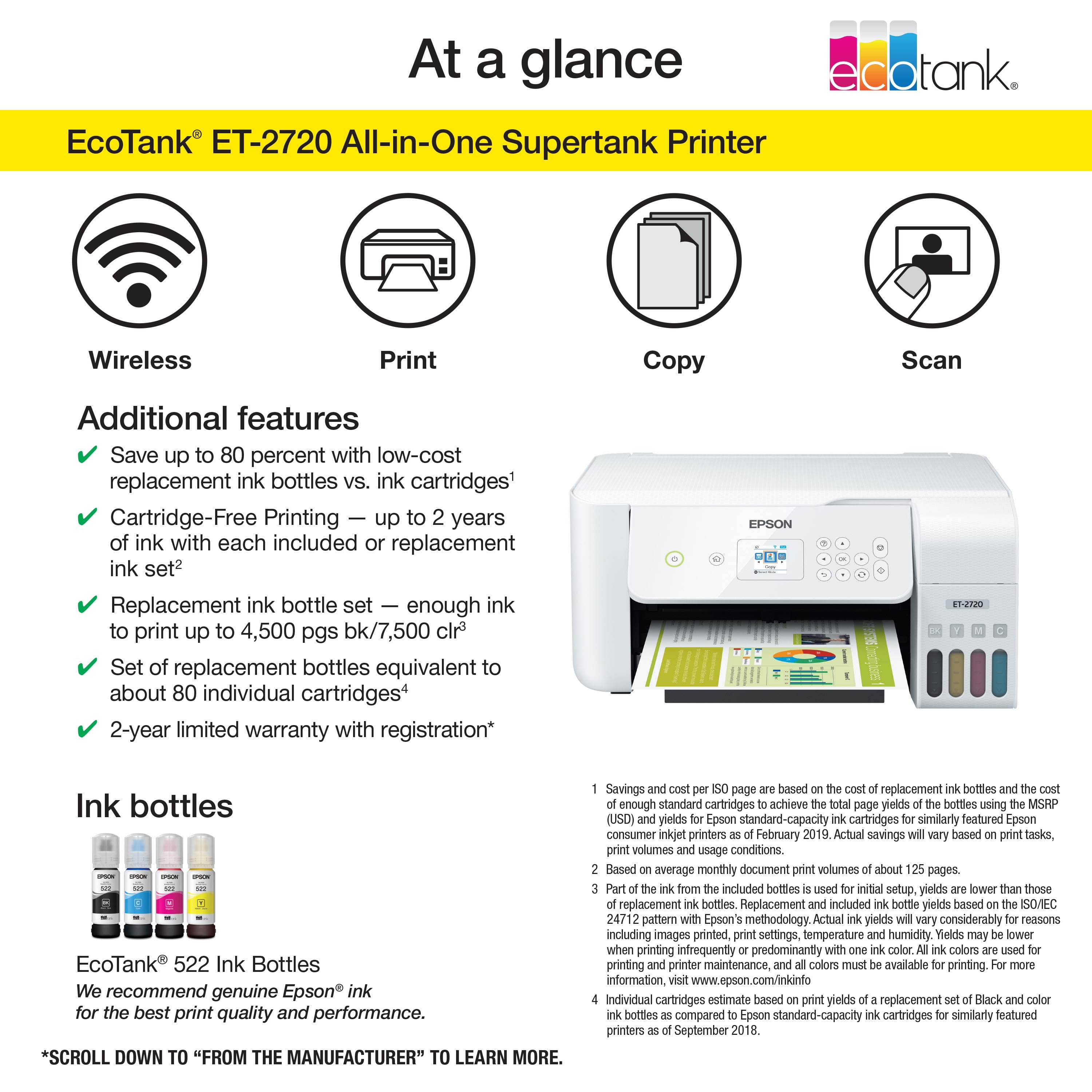 Epson EcoTank ET-2720 Wireless All-in-One Color Supertank Printer - White - Image 3