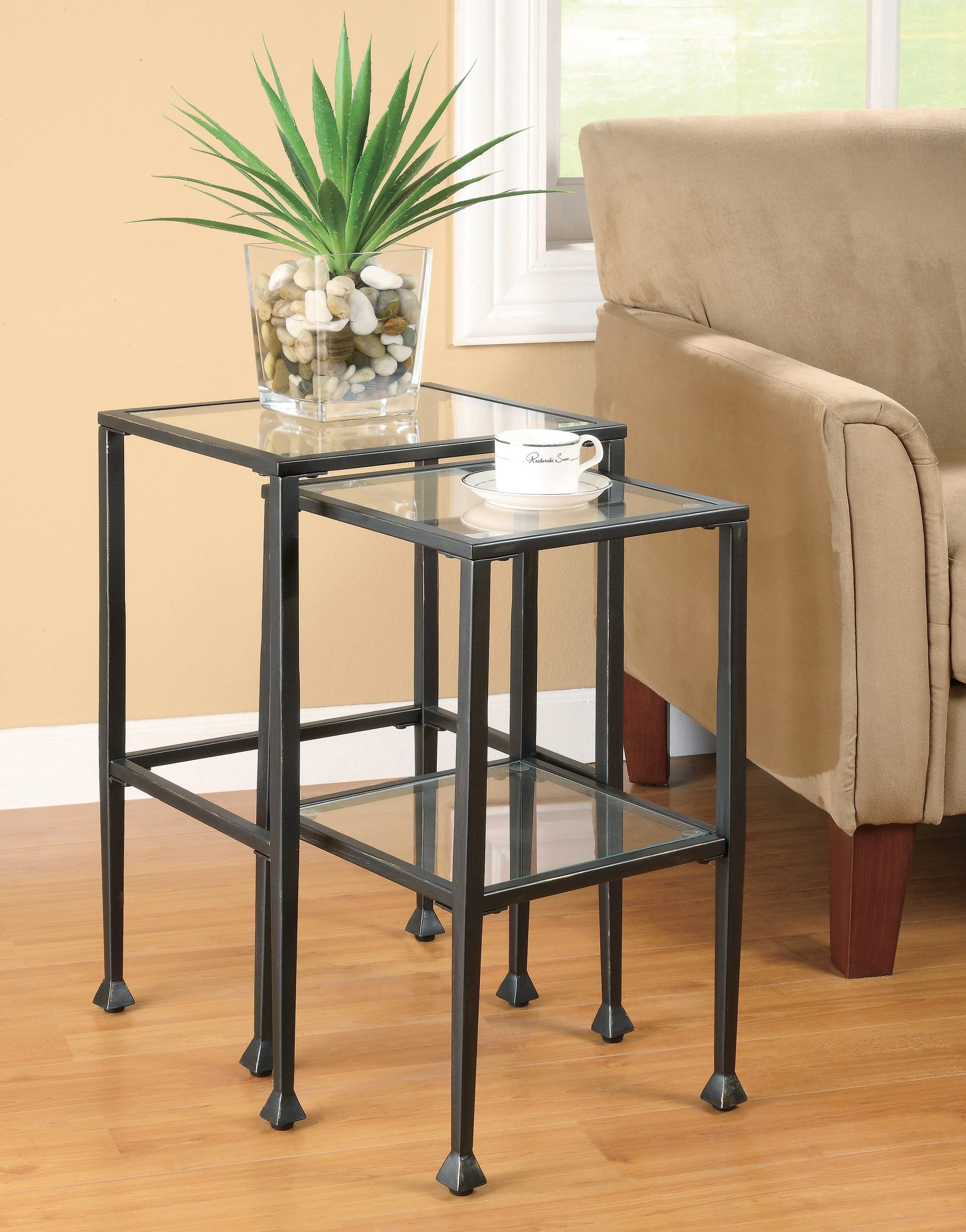 2-piece Glass Top Nesting Tables Black - Image 3