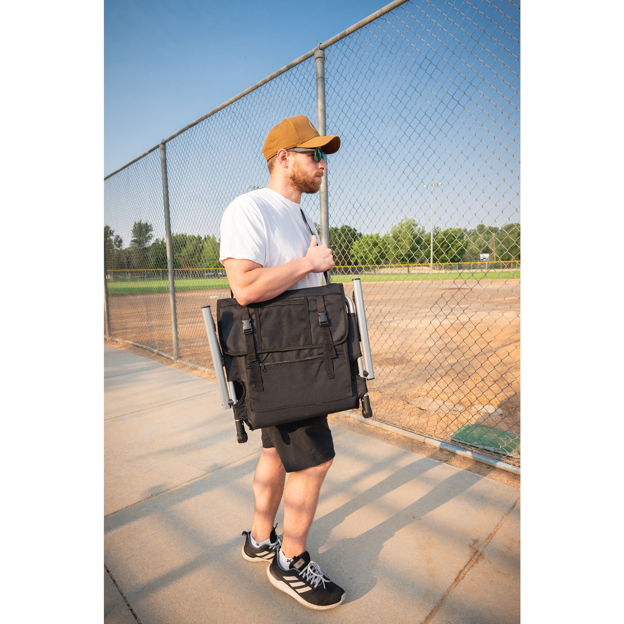 Stansport Tubular Frame Folding Stadium Seat with Arms - Black/Tan - Image 8