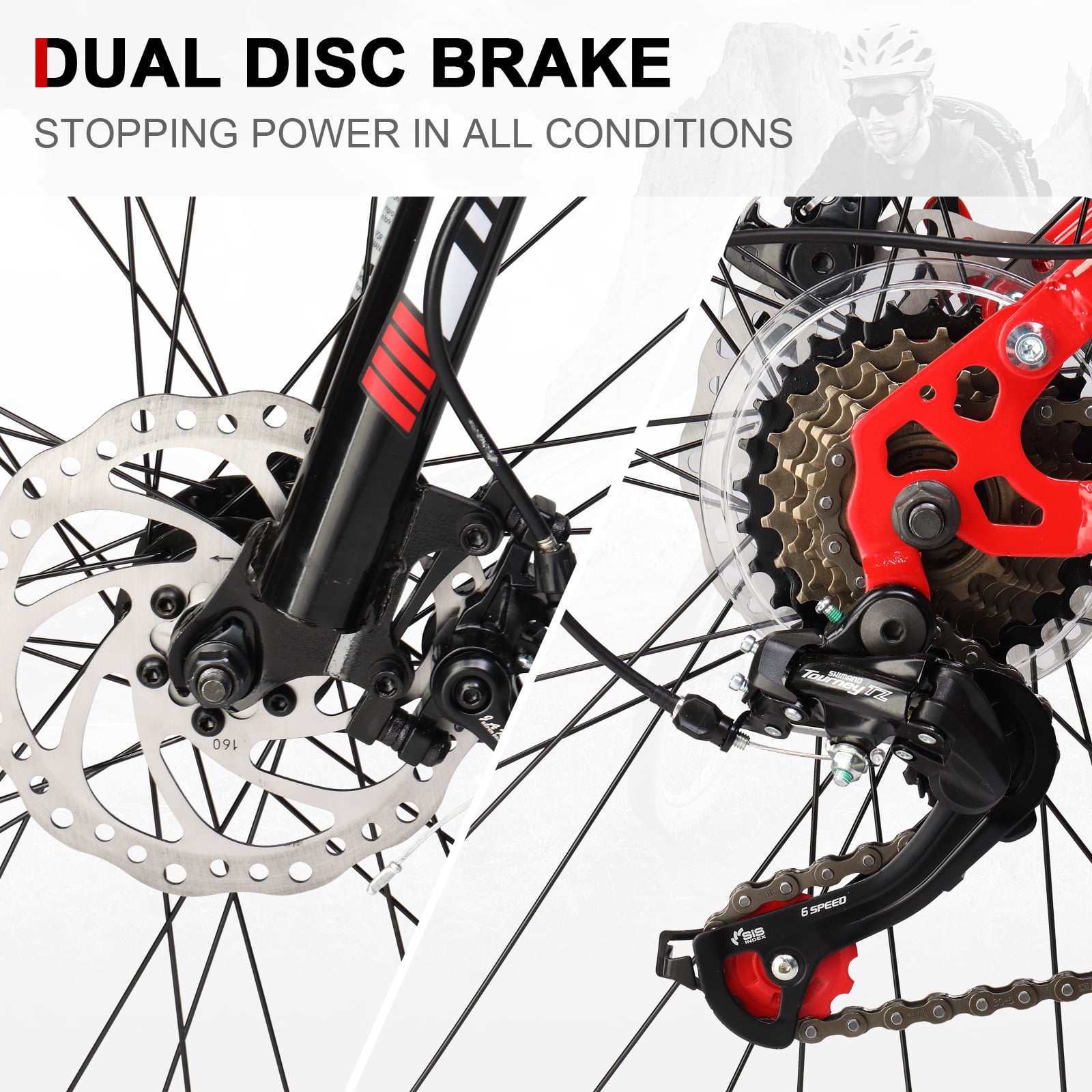 UBesGoo 26in Folding Mountain Bike for Men Women Shimano 21-Speed, with Disc Brakes, Red - Image 3