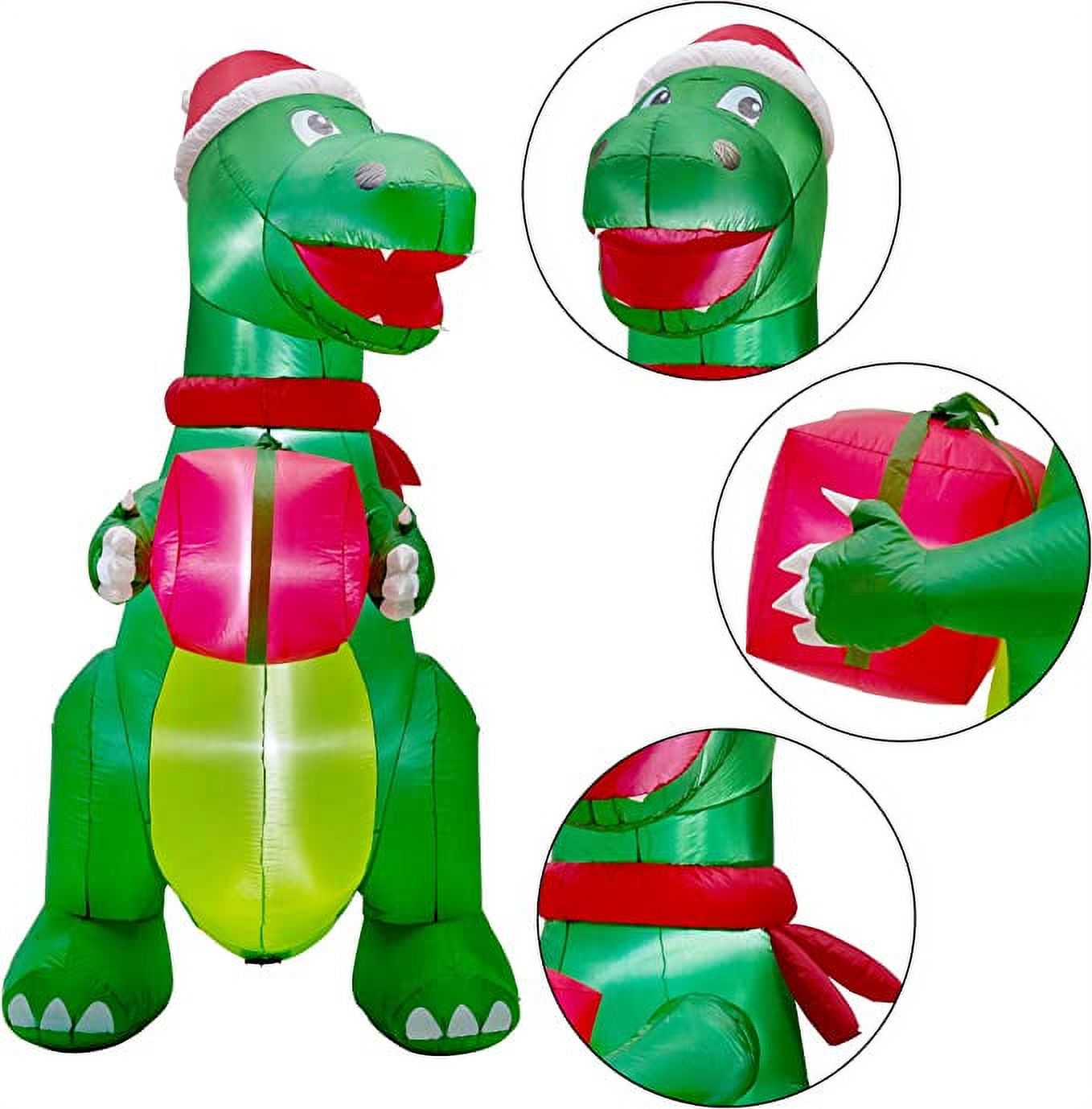 Twinkle Star Christmas 8FT Inflatables Lighted Green Dinosaur with Christmas Hat and Gift Box - Image 4