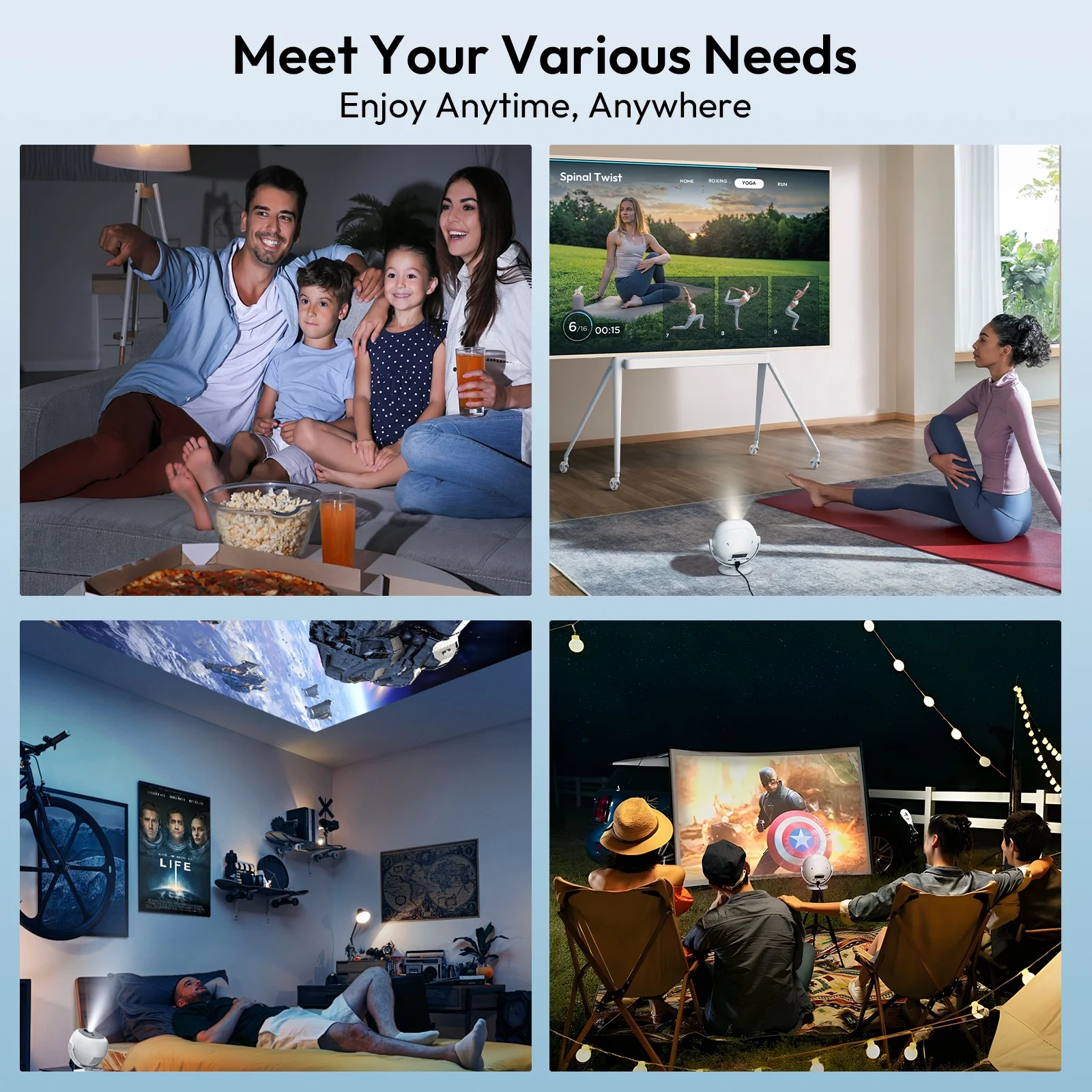 XGODY A2 Wifi & Bluetooth 1080P Mini Projector,40-120" Screen,Dual 3W Speakers,Set with Accessories, White, 1 Set - Image 9