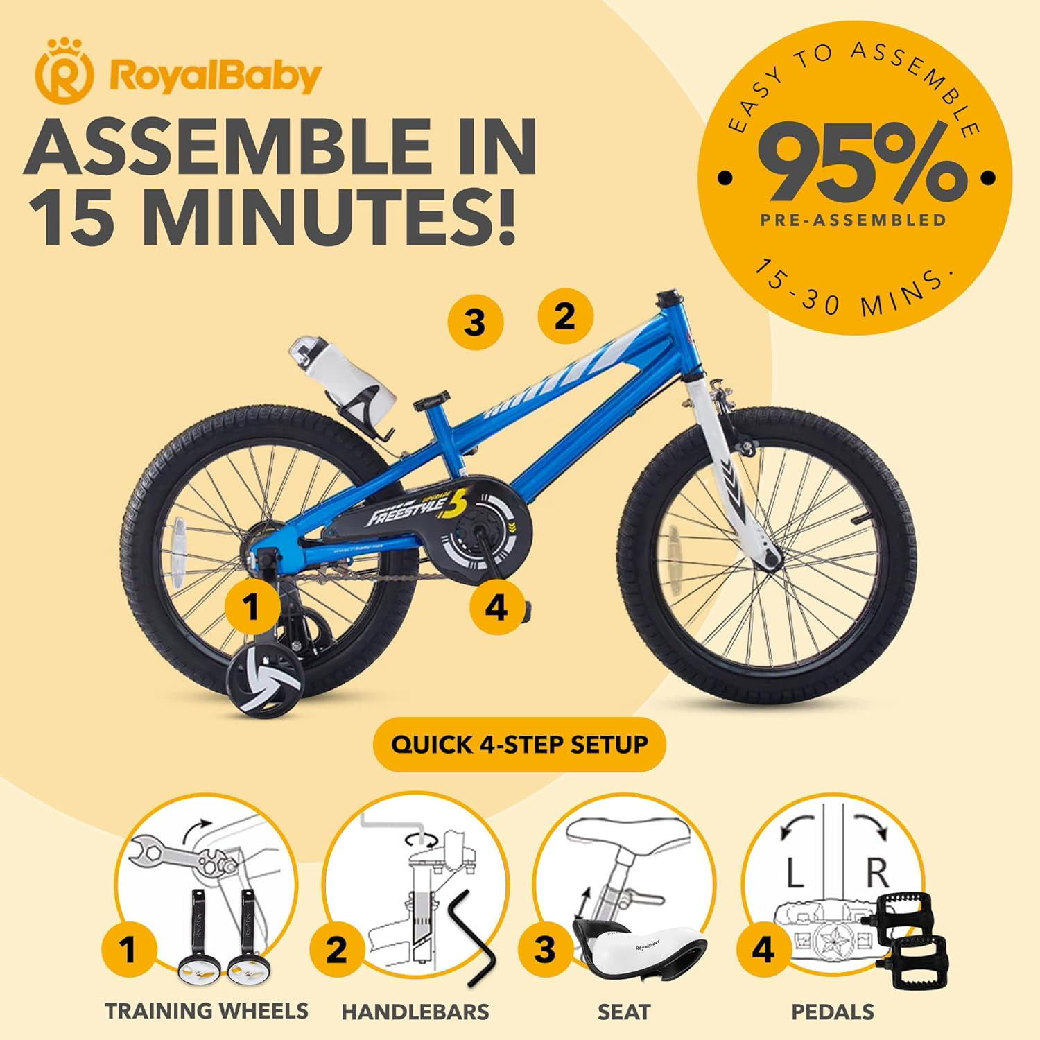 Royalbaby Freestyle 18 In Blue Kids Bike Boys and Girls Bike with Kickstand and Water Bottle - Image 10