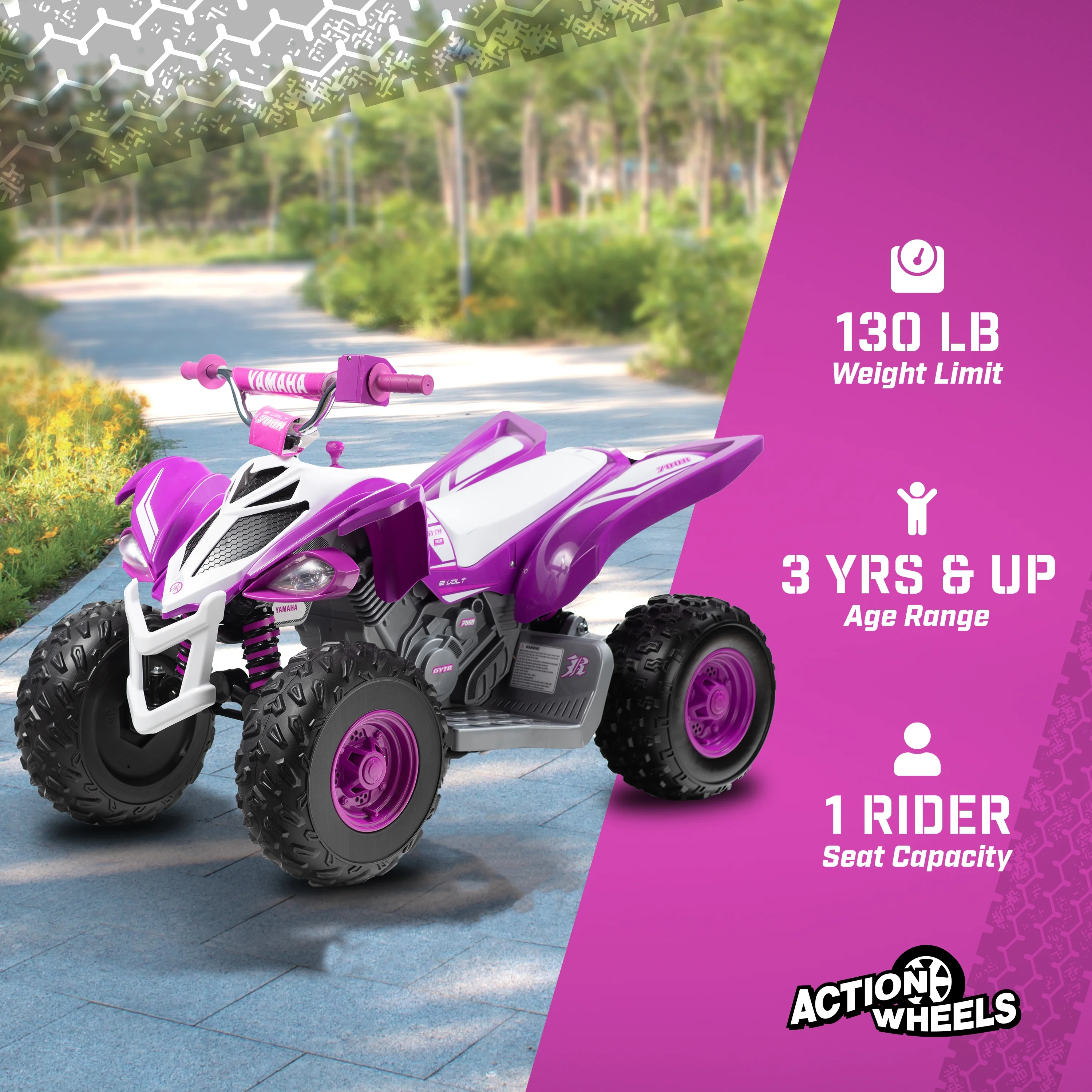 Yamaha Raptor ATV 12-Volt Battery-Powered Ride-on ATV - Purple and White for girls ages 3-5 years - Image 4