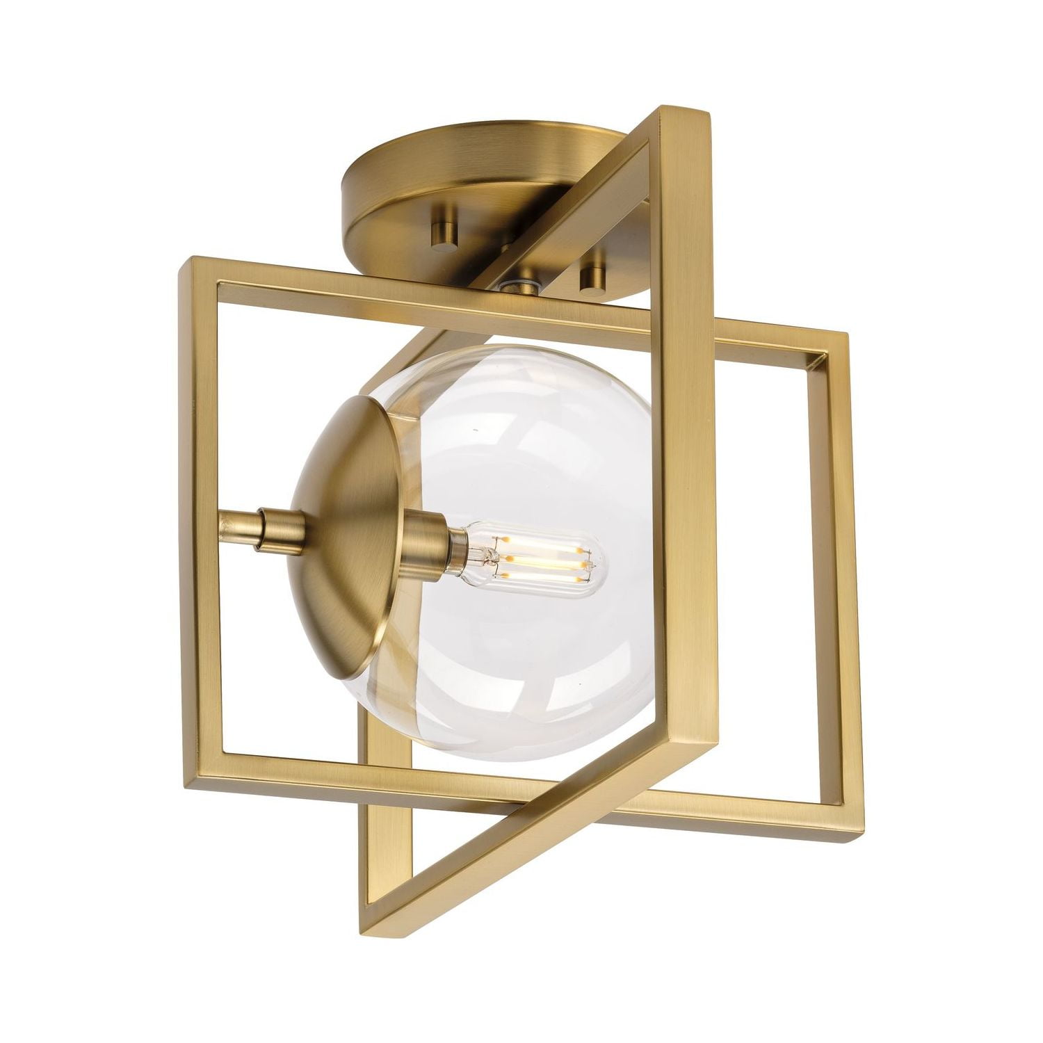 Atwell Collection 10" One-Light Mid-Century Modern Brushed Bronze Clear Glass Semi-Flush Mount Light - Image 13