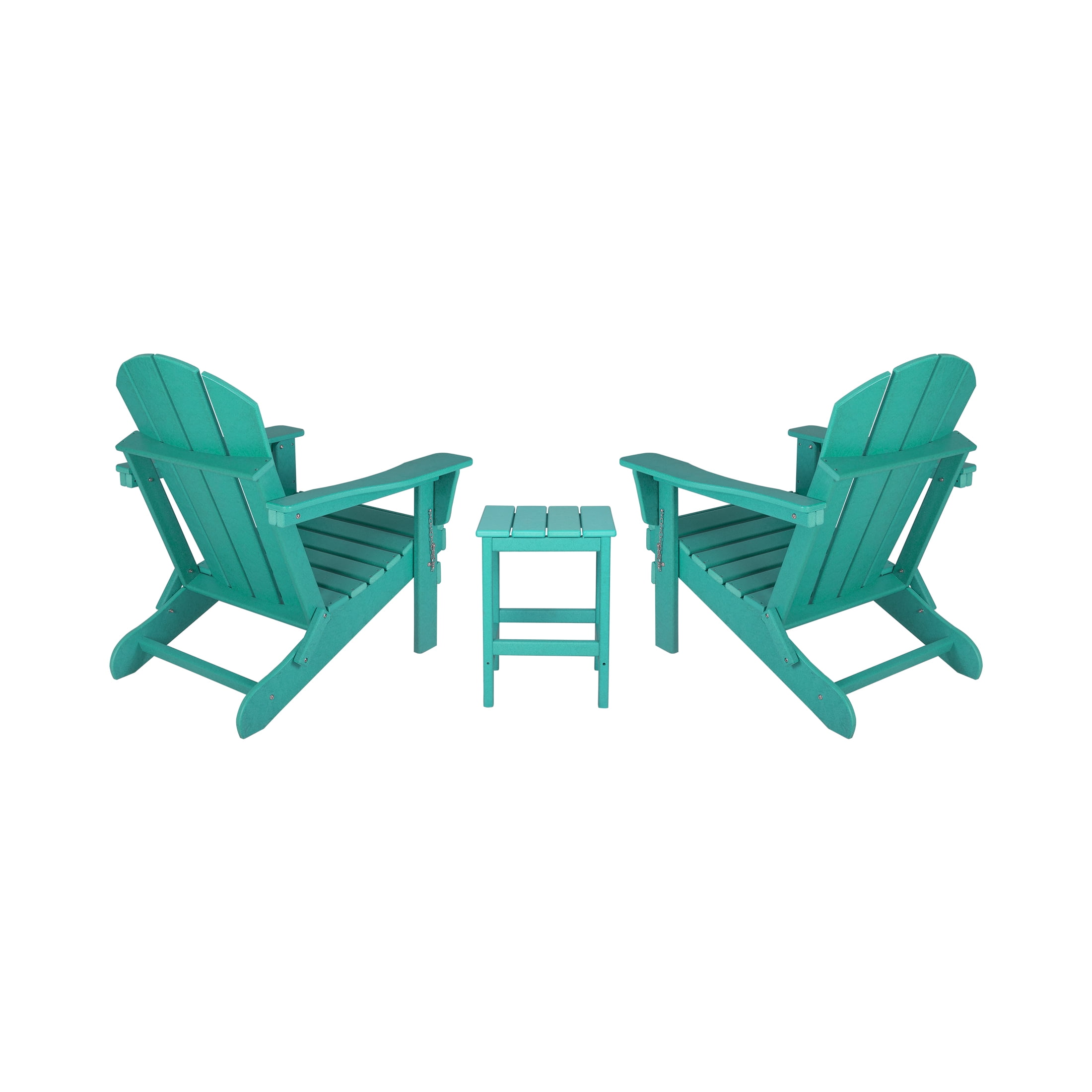 Polytrends Laguna Hdpe All Weather Outdoor Patio Foldable Adirondack Chairs With Side Table (3-Piece Set) Turquoise - Image 9