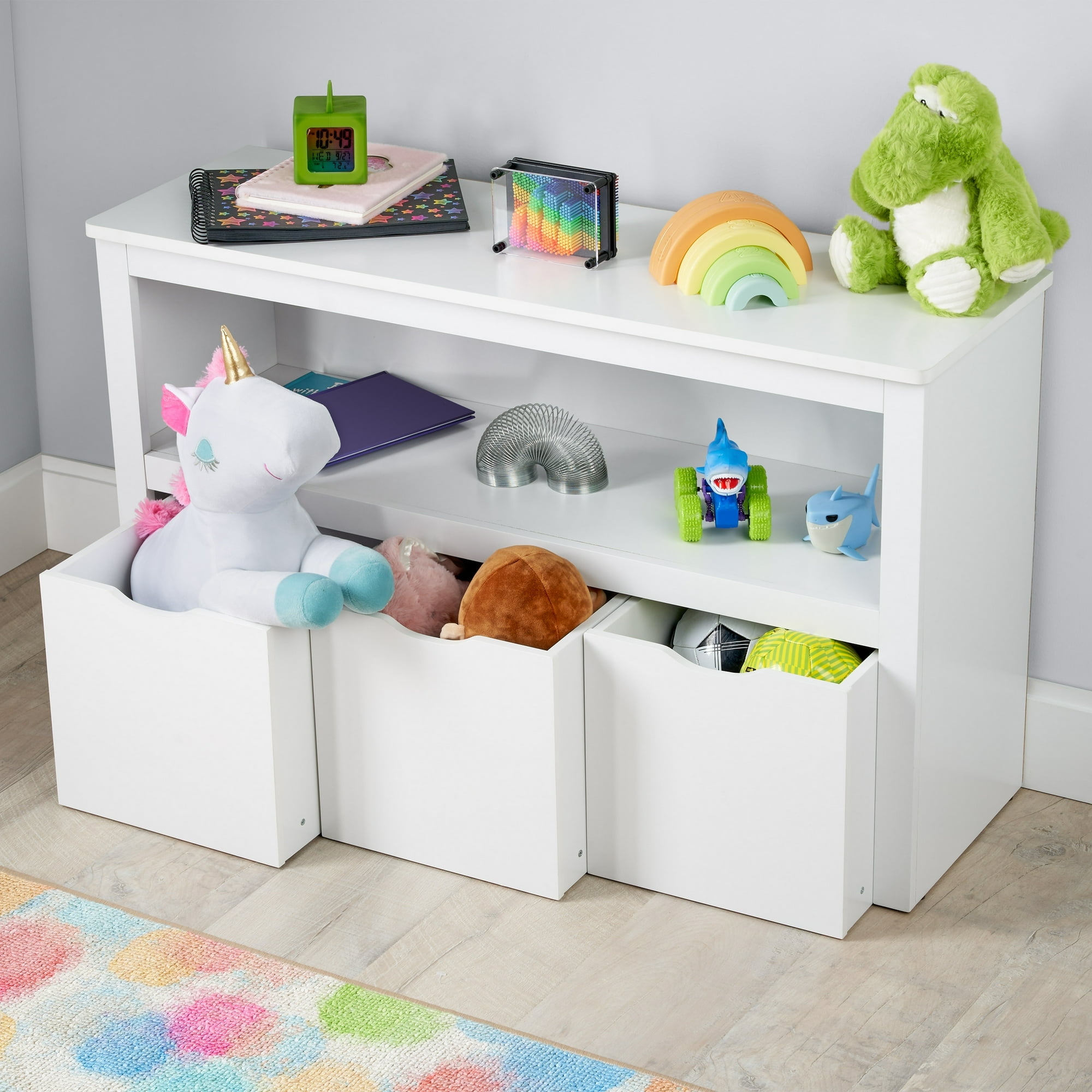 Your Zone Kids Toy Storage Cabinet with Three Rolling Bins, White Finish - Image 5