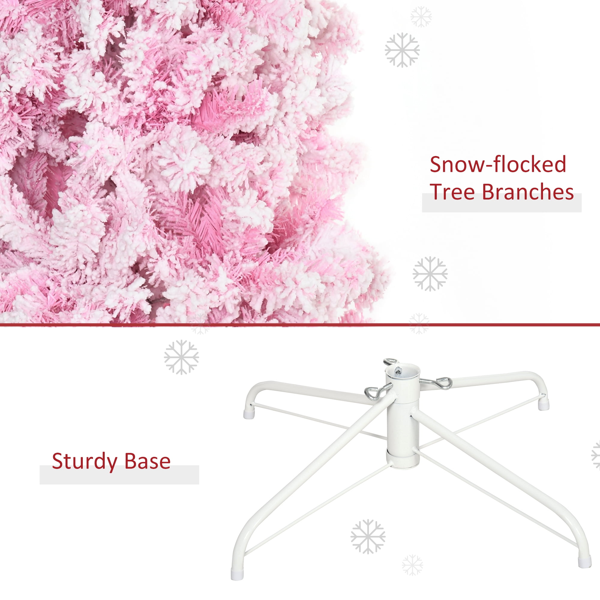 HOMCOM 6ft Tall Unlit Snow Flocked Artificial Christmas Tree Slim Pencil Xmas Tree with Pine Shape and Realistic Branches, Pink - Image 9