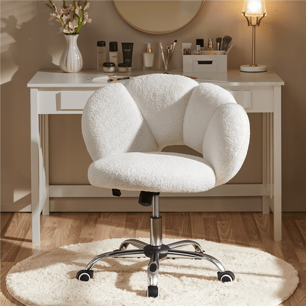 Alden Design Modern Armless Desk Chair with Adjustable Height, Boucle, White - Image 5