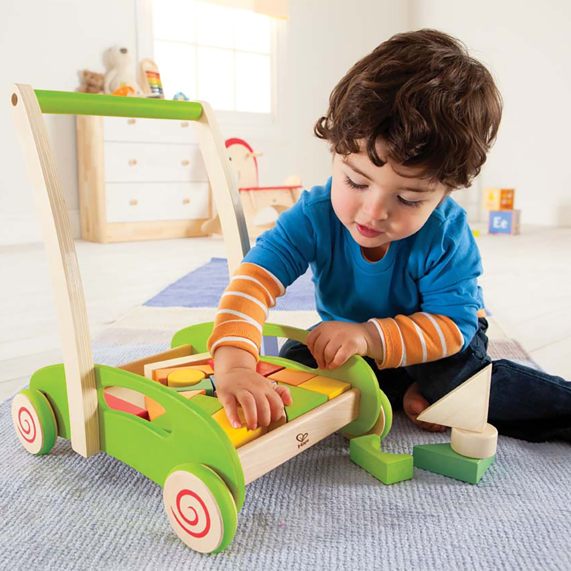 Hape Block & Roll Wooden Push & Pull Toy Cart, Baby & Toddler - Image 5