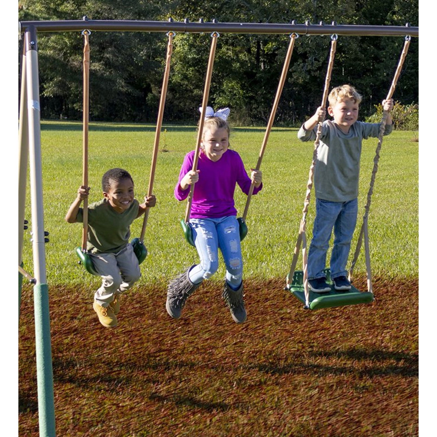Crestview Swing Set by XDP Recreation with 2 Swing Seats, Stand R Swing, Wave Slide, Fun Glider, & See Saw - Image 5