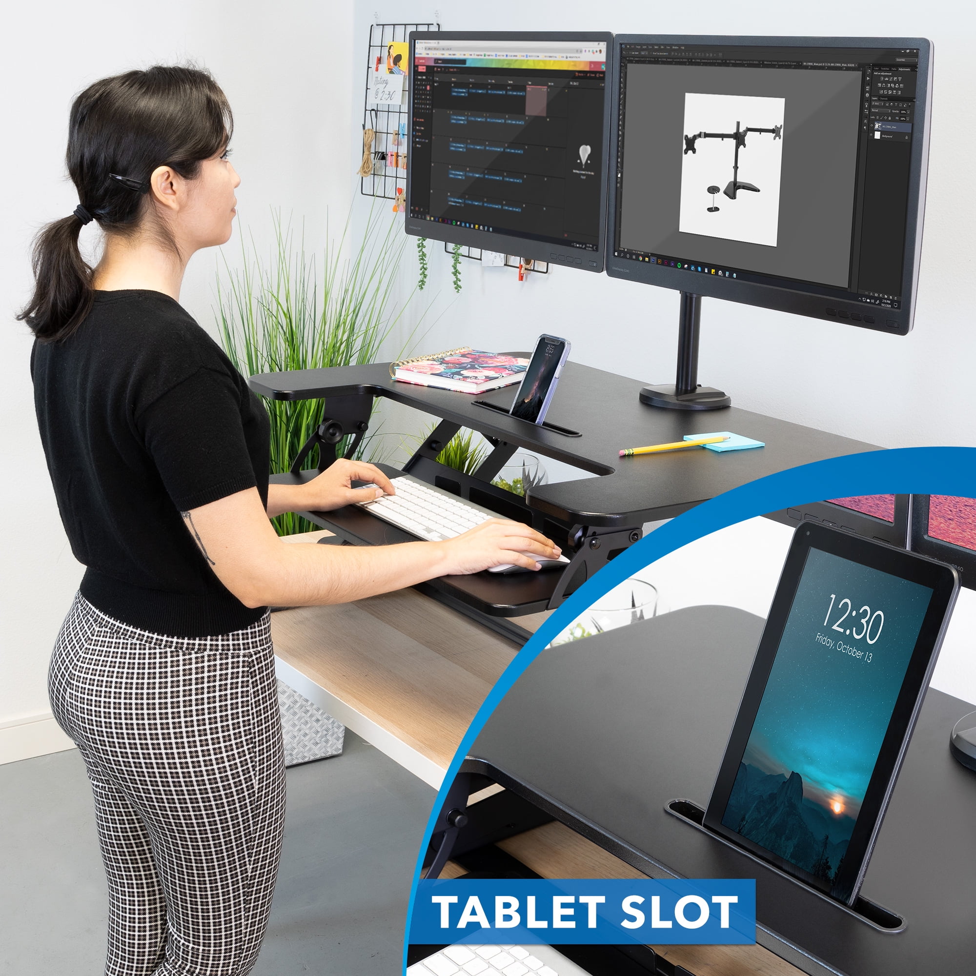 Mount-It! Standing Desk Converter with Dual Monitor Mount, 36 inch Platform, Fits Up To 32" Monitors - Image 9