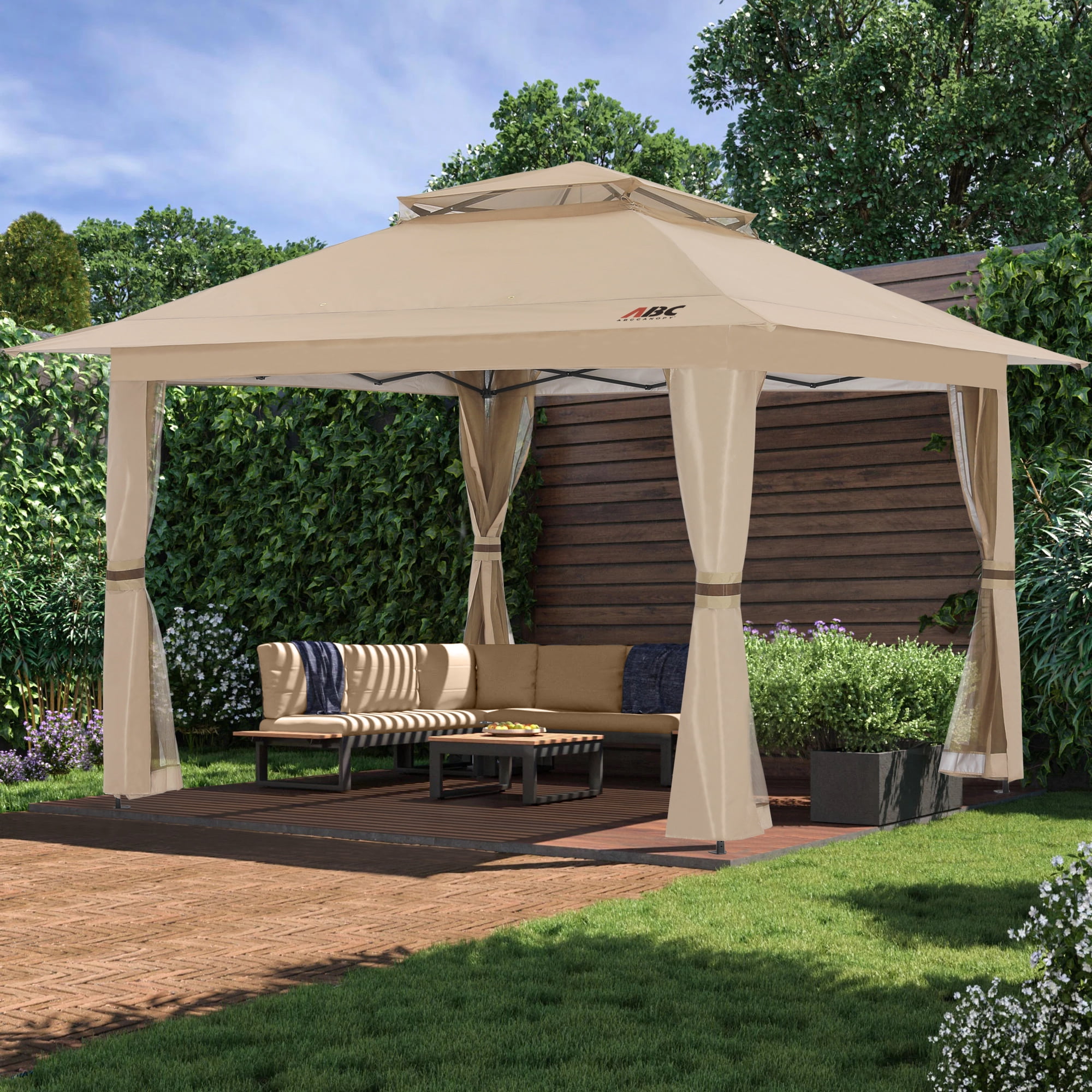 ABCCANOPY 13'x13' Gazebo Tent Outdoor Pop up Gazebo Canopy Shelter with Mosquito Netting, Khaki - Image 5