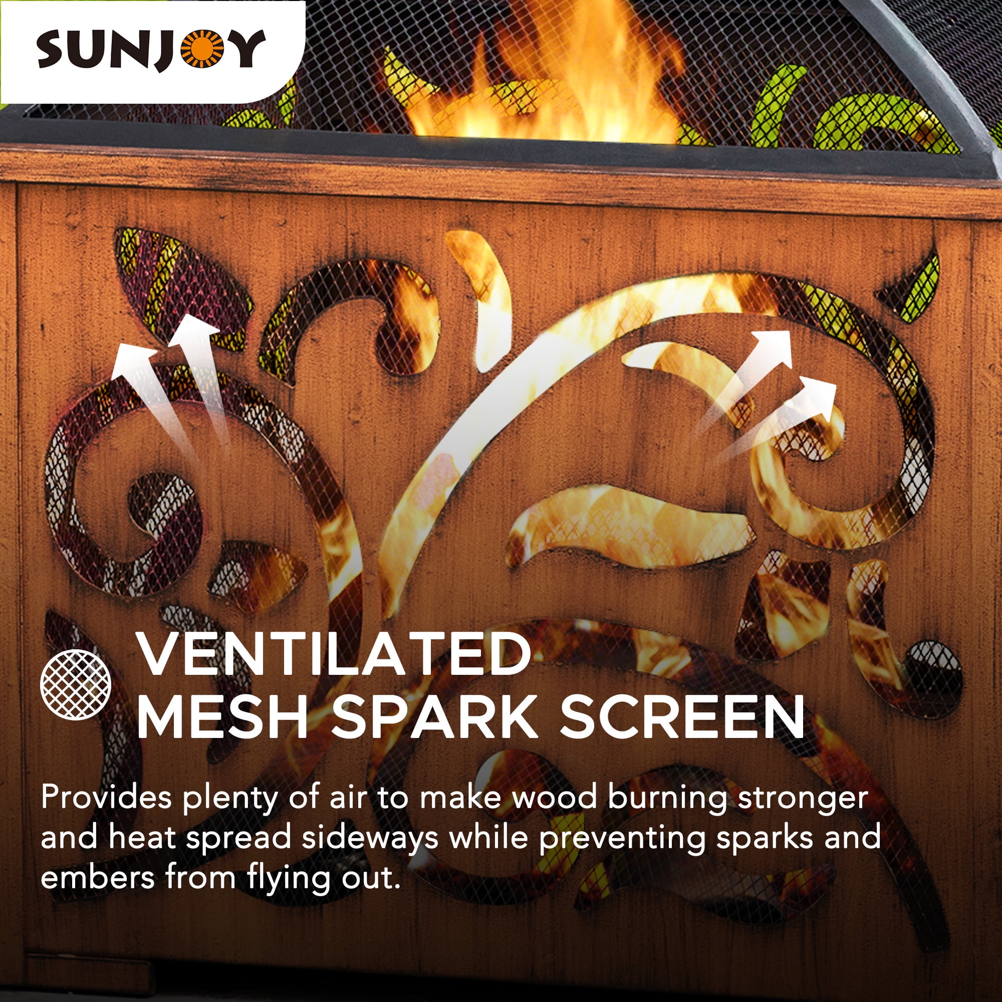 Sunjoy 26 Inch Fire Pit for Outside, Outdoor Wood Burning Firepit with Steel Mesh Spark Screen and Fire Poker, Large Bonfire for Patio and Backyard - Image 3