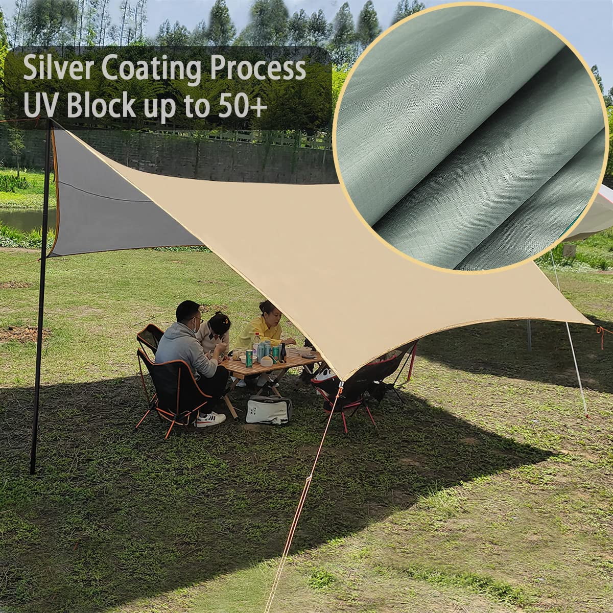 15x15ft Large Camping Tarp Tent Rain Fly Tarpaulin Shelter for Bushcraft Backpacking Outdoor Survival - Image 5