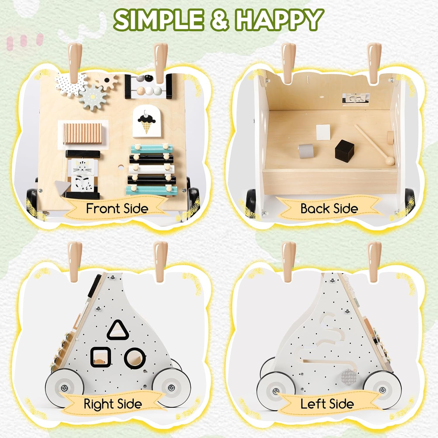 Wooden Baby Push Walker, HDJ 9 in 1 Baby Learning Walking Toys with Wheels for 1 Year Old up, Develops Motor Skills and Stimulates Creativity, Todler Walker for Boys and Girls - Image 8