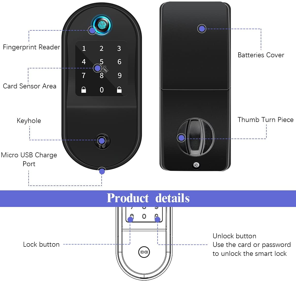 {Smart Deadbolt, Electronic Door Lock with Keypad}, Auto Lock for Home, Office, Hotel, Front/Exterior Door,Fingerprint Digital Smart Door Lock ,Keyless Deadbolt Works with App/Bluetooth - Image 3