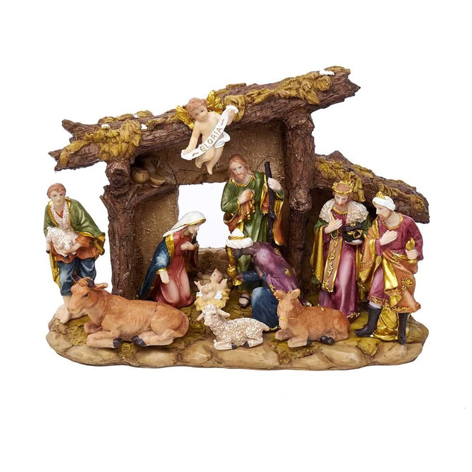 Kurt Adler Resin Nativity Set with Figures and Stable - 11-Piece Set - Image 4