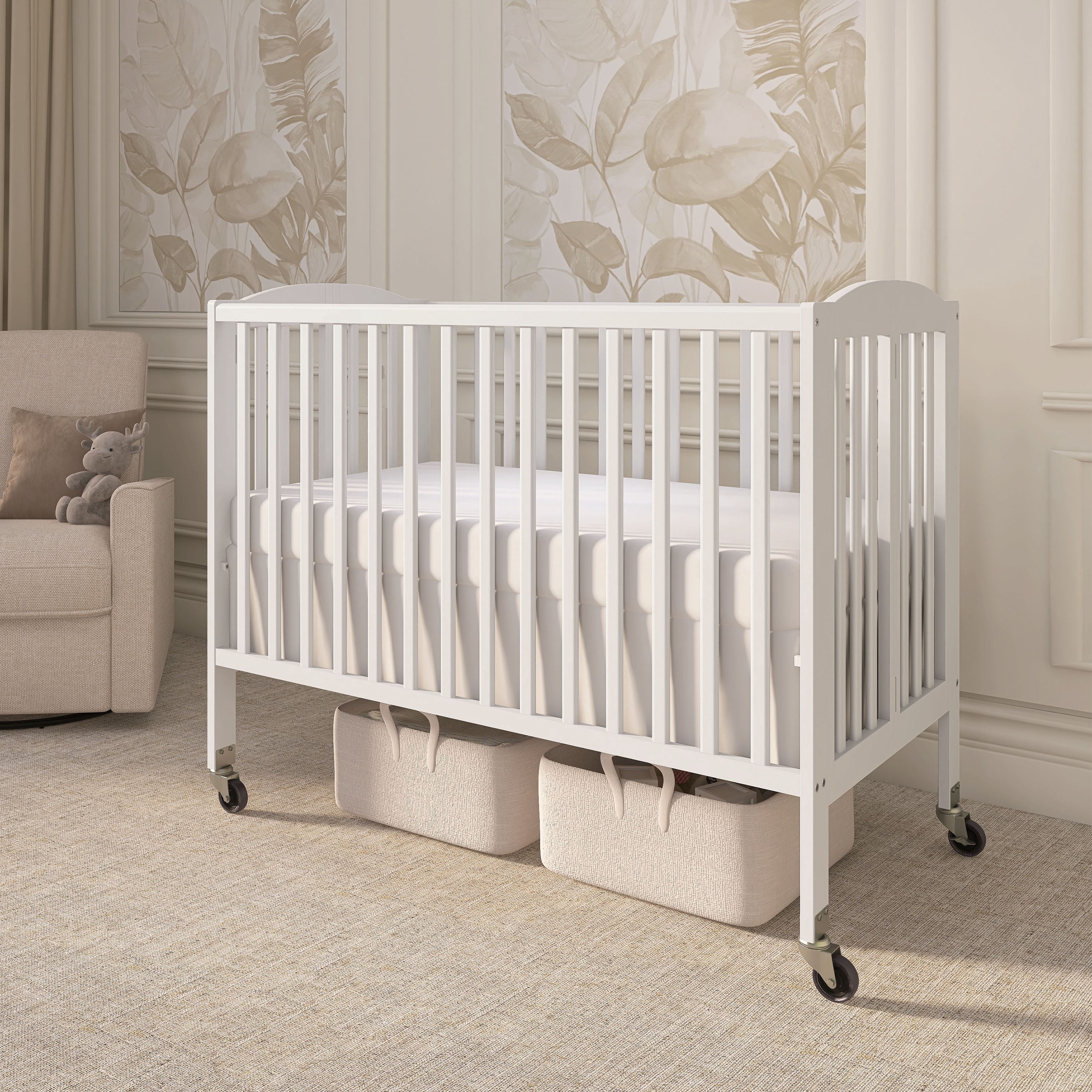 Dream On Me Folding Full Size Convenience Crib in White, Comes With Heavy Duty Locking Wheels - Image 6